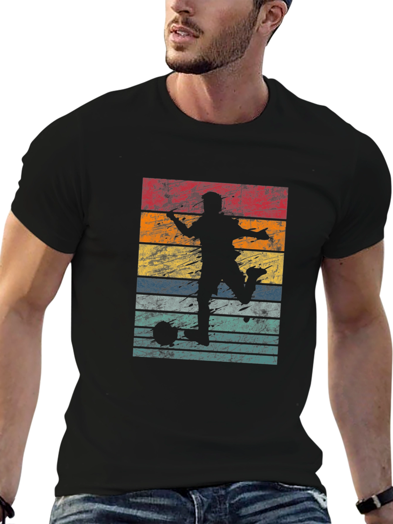 Retro Soccer Silhouette Graphic Tee - Black