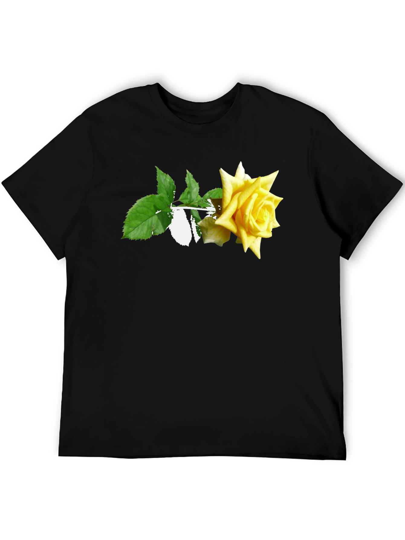 Black T-Shirt with Yellow Rose Graphic