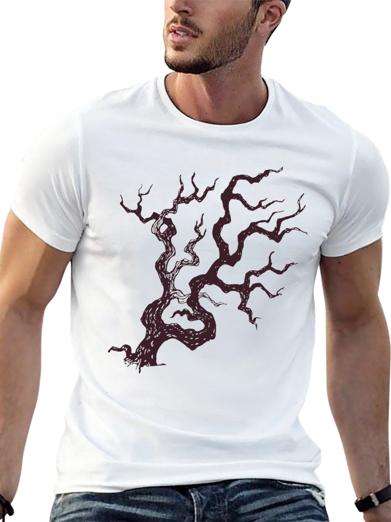 Mens Black T-Shirt with Crimson Tree Graphic