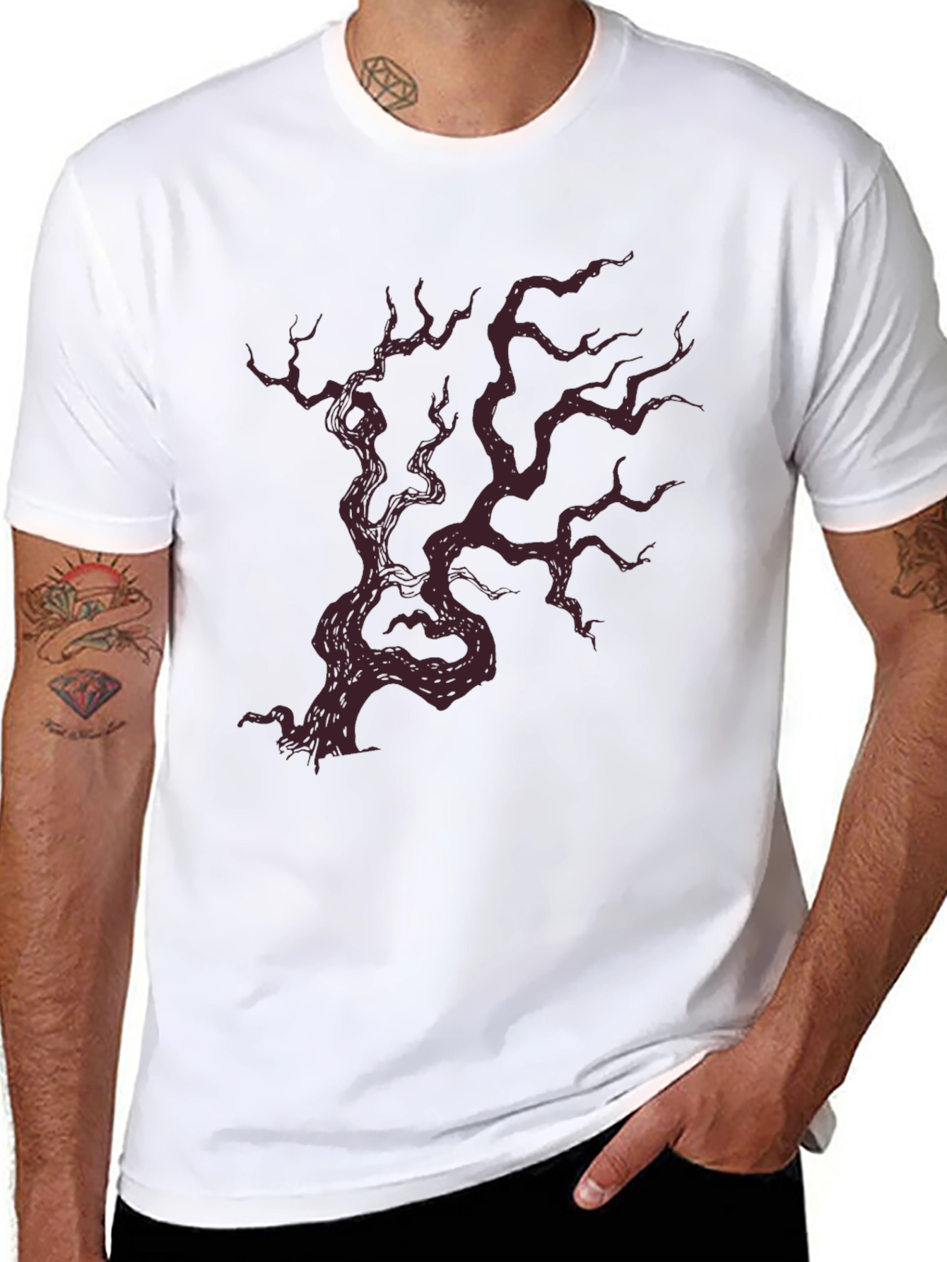 Mens Black T-Shirt with Crimson Tree Graphic