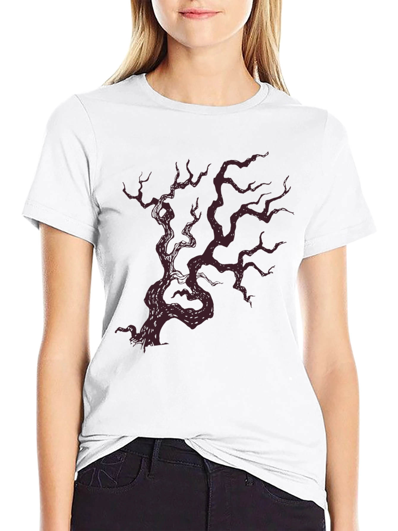 Mens Black T-Shirt with Crimson Tree Graphic