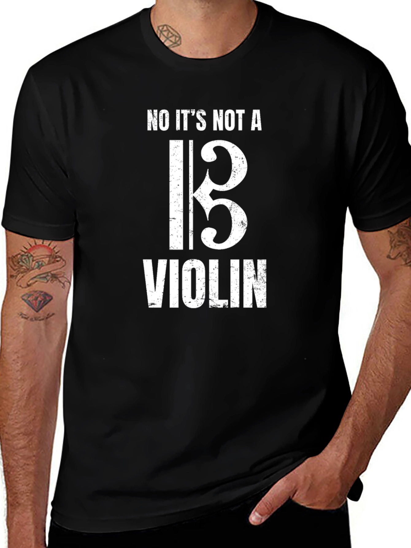 Funny Bass Clef Not a Violin Black T-Shirt