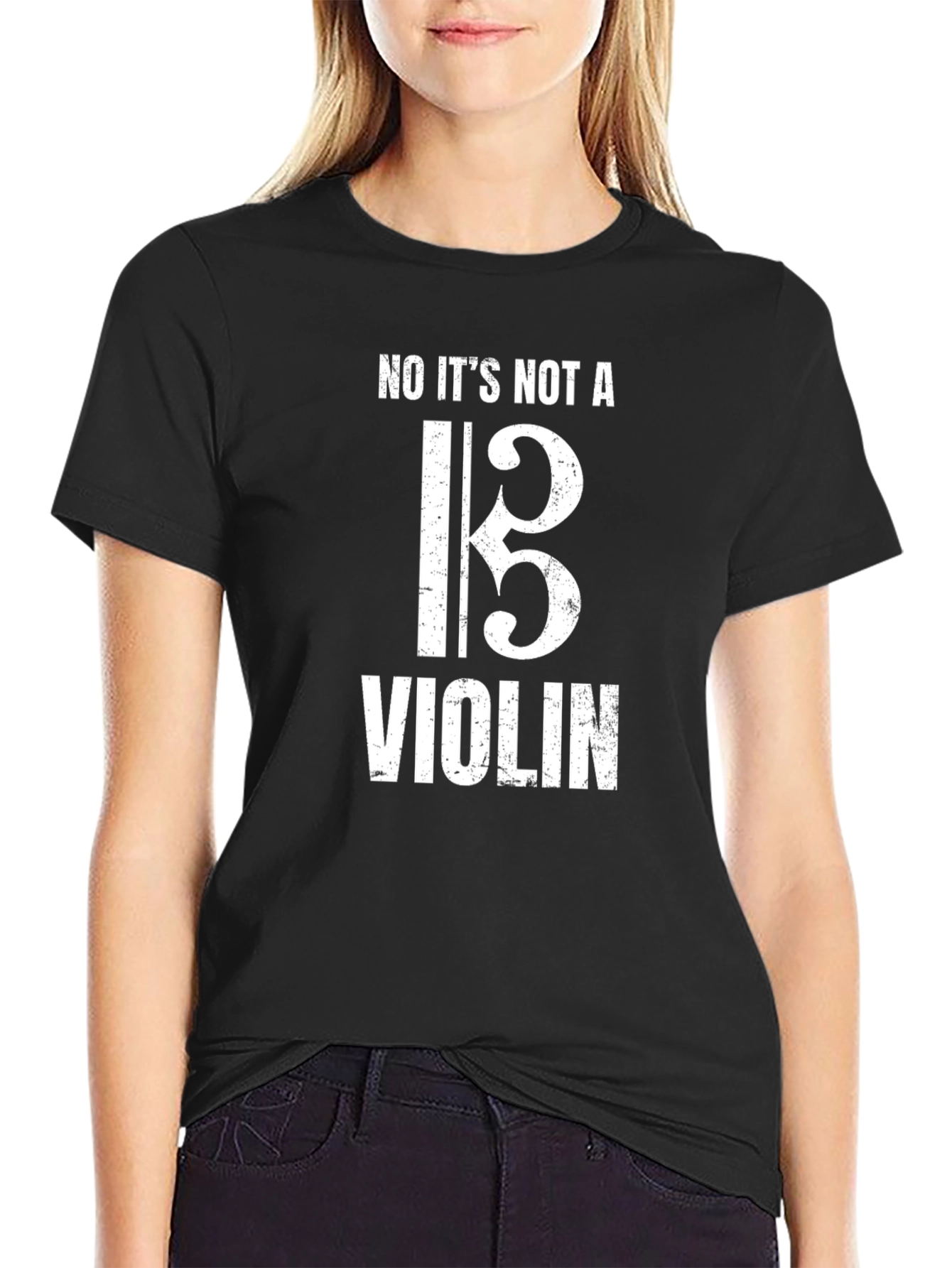 Funny Bass Clef Not a Violin Black T-Shirt