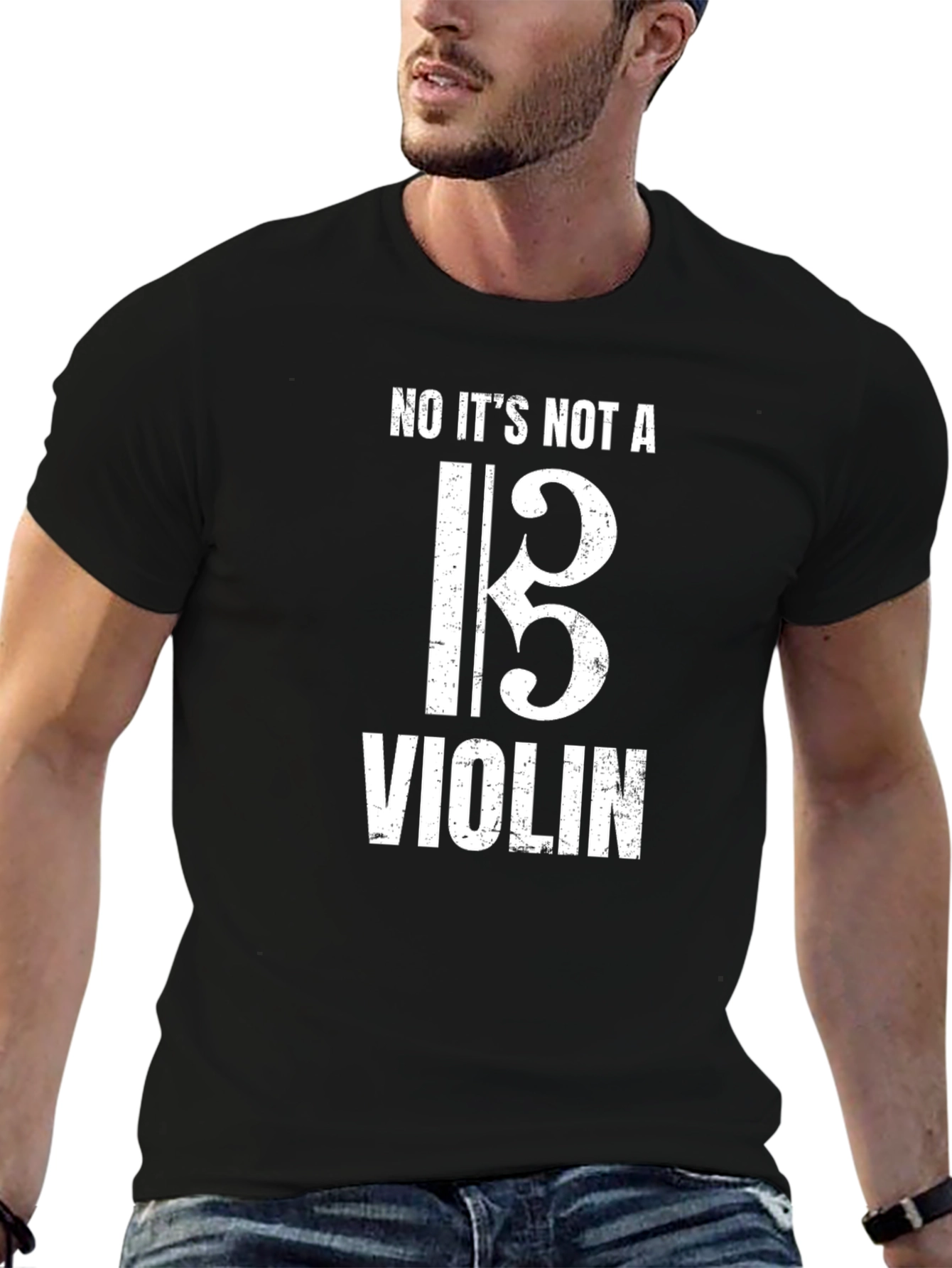 Funny Bass Clef Not a Violin Black T-Shirt