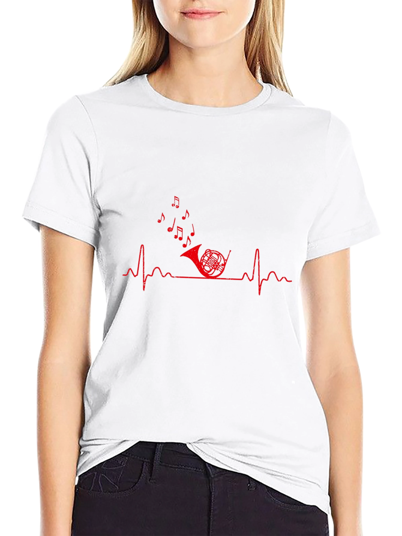 Music Heartbeat French Horn Graphic Tee - Black