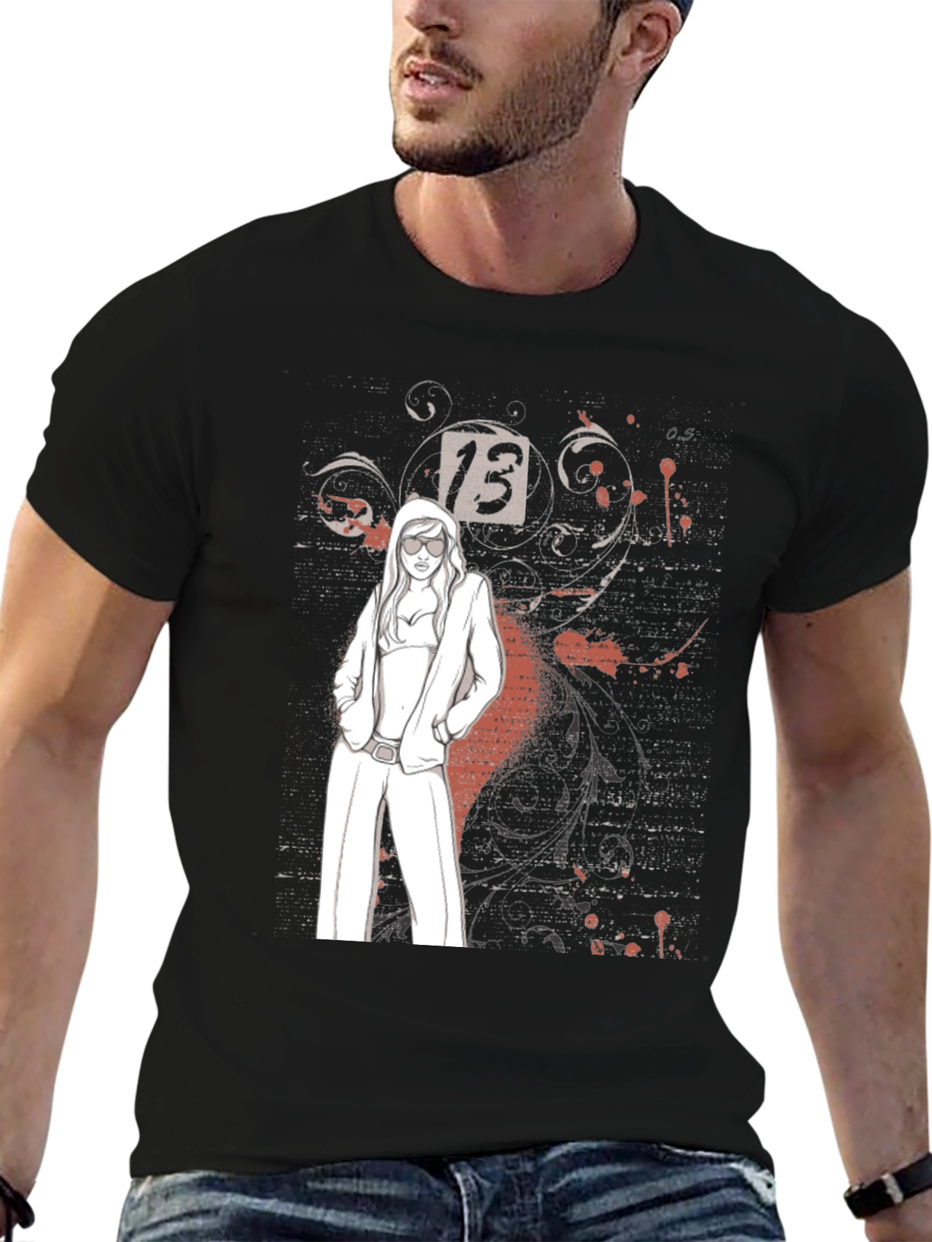 Trendy Graphic Tee - Lucky Number 13 Design