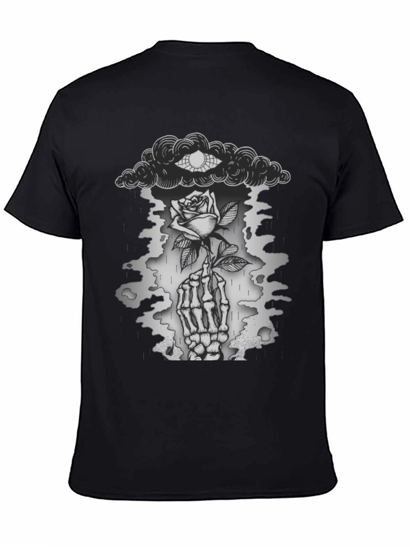 Gothic Rose & Skeleton Hand Graphic T-Shirt