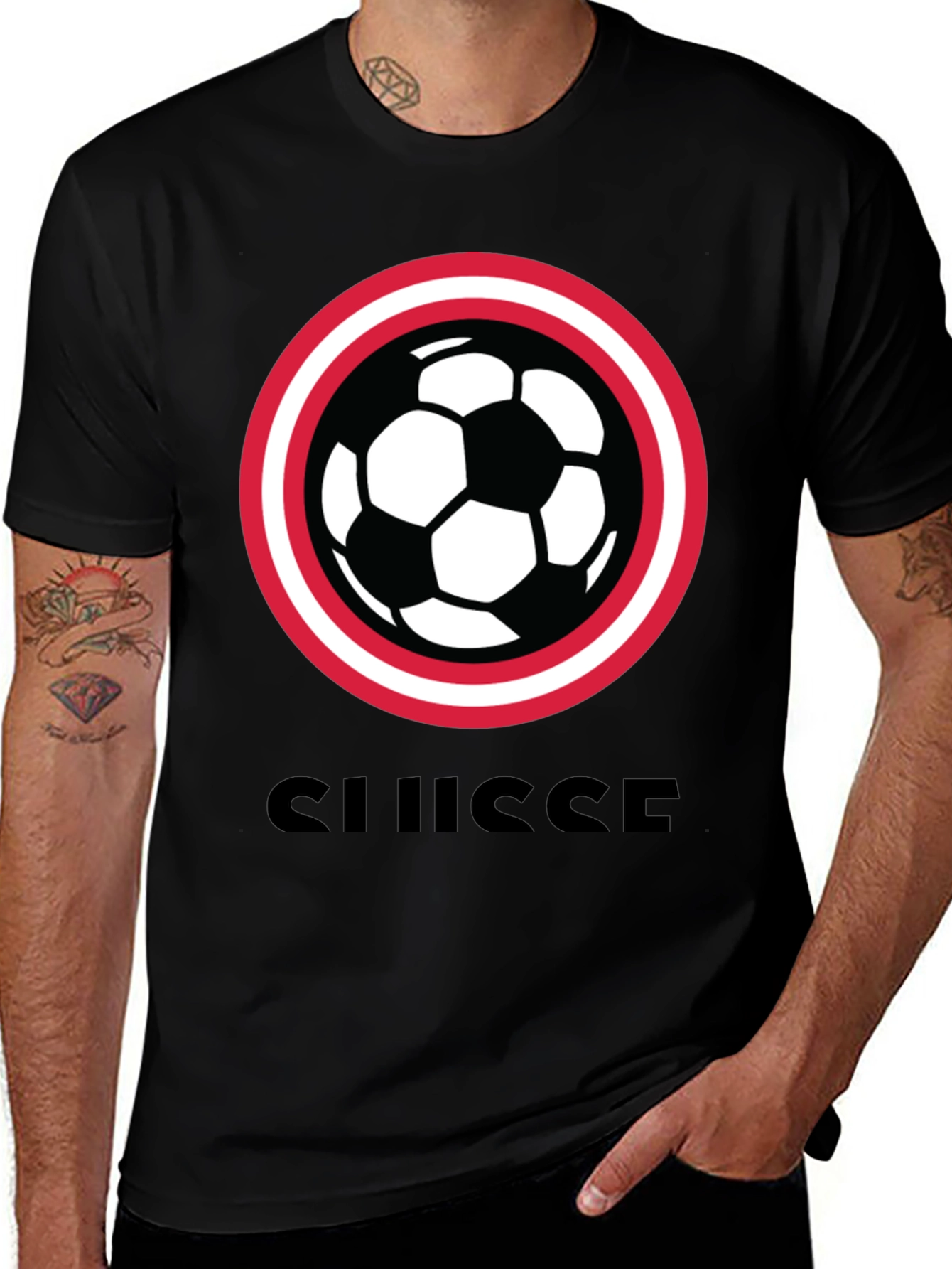 Swiss Football T-Shirt - Black Soccer Tee