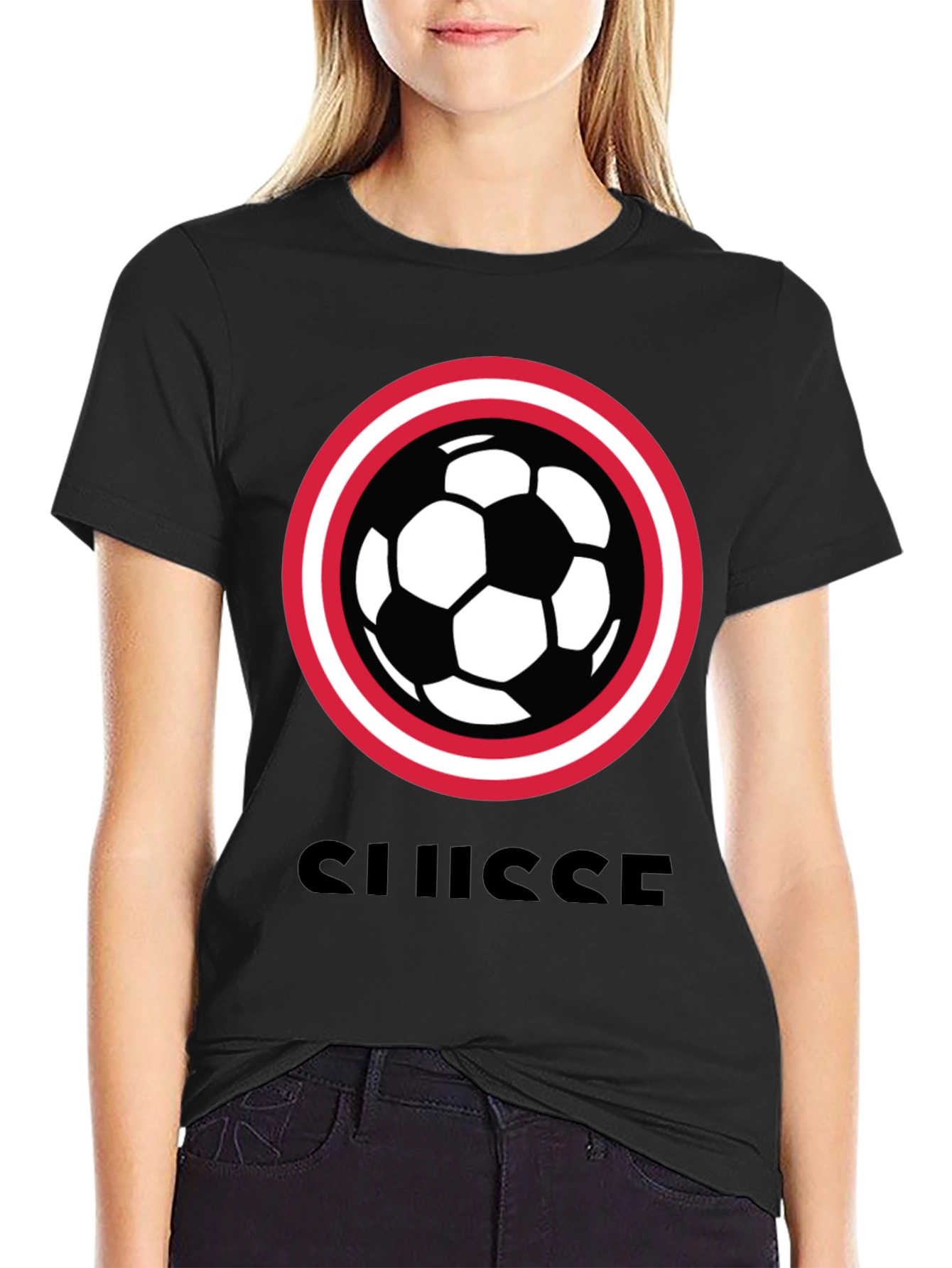 Swiss Football T-Shirt - Black Soccer Tee