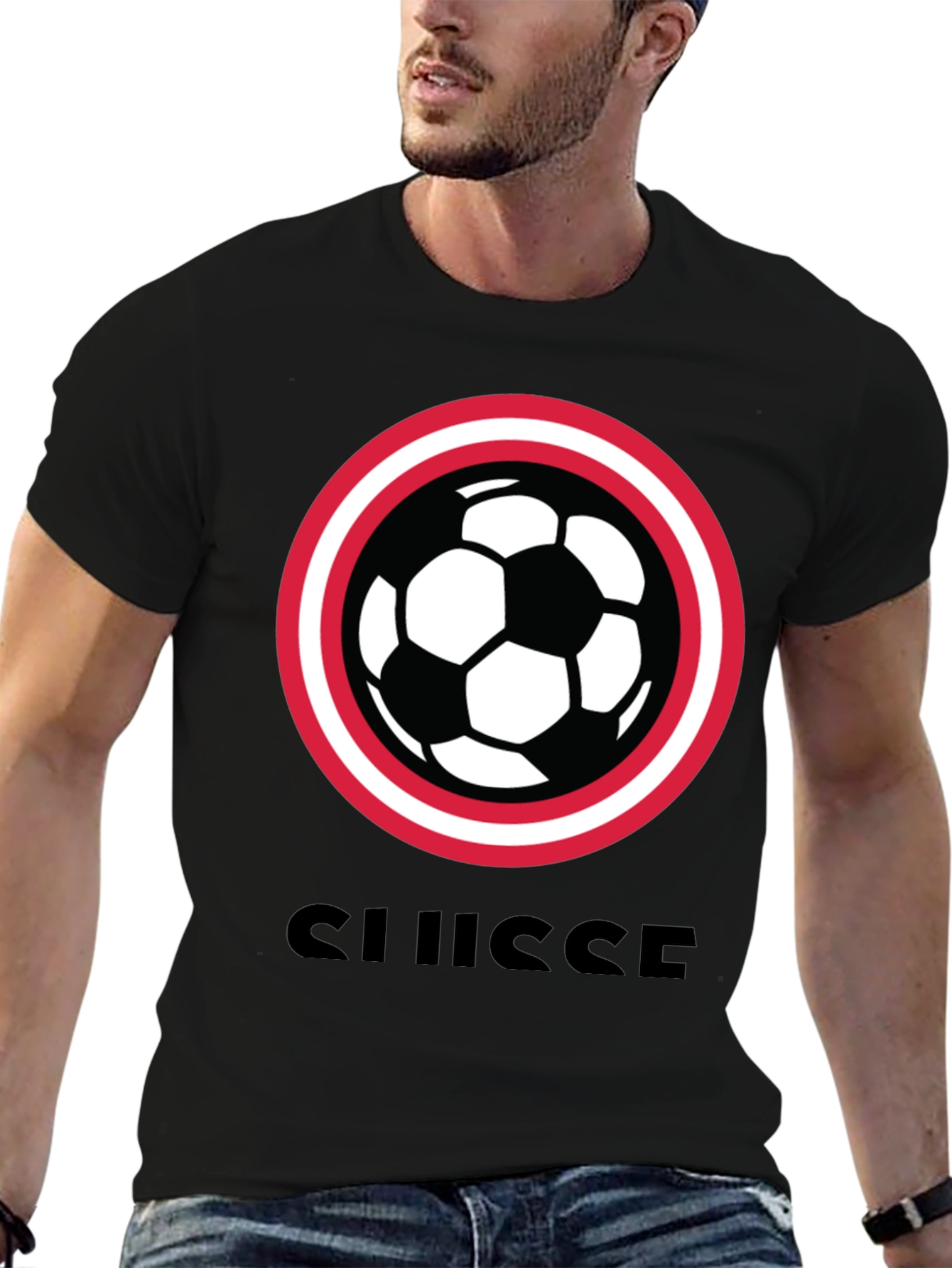 Swiss Football T-Shirt - Black Soccer Tee