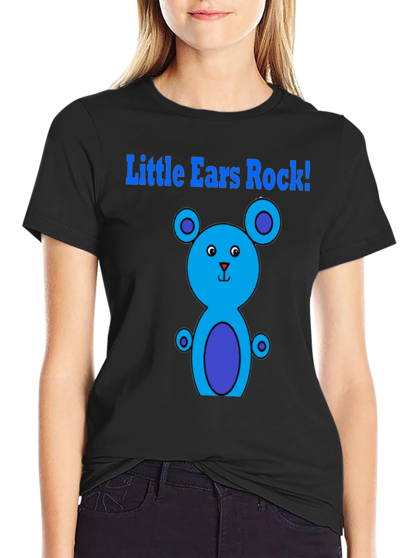 Little Ears Rock! Black Graphic T-Shirt