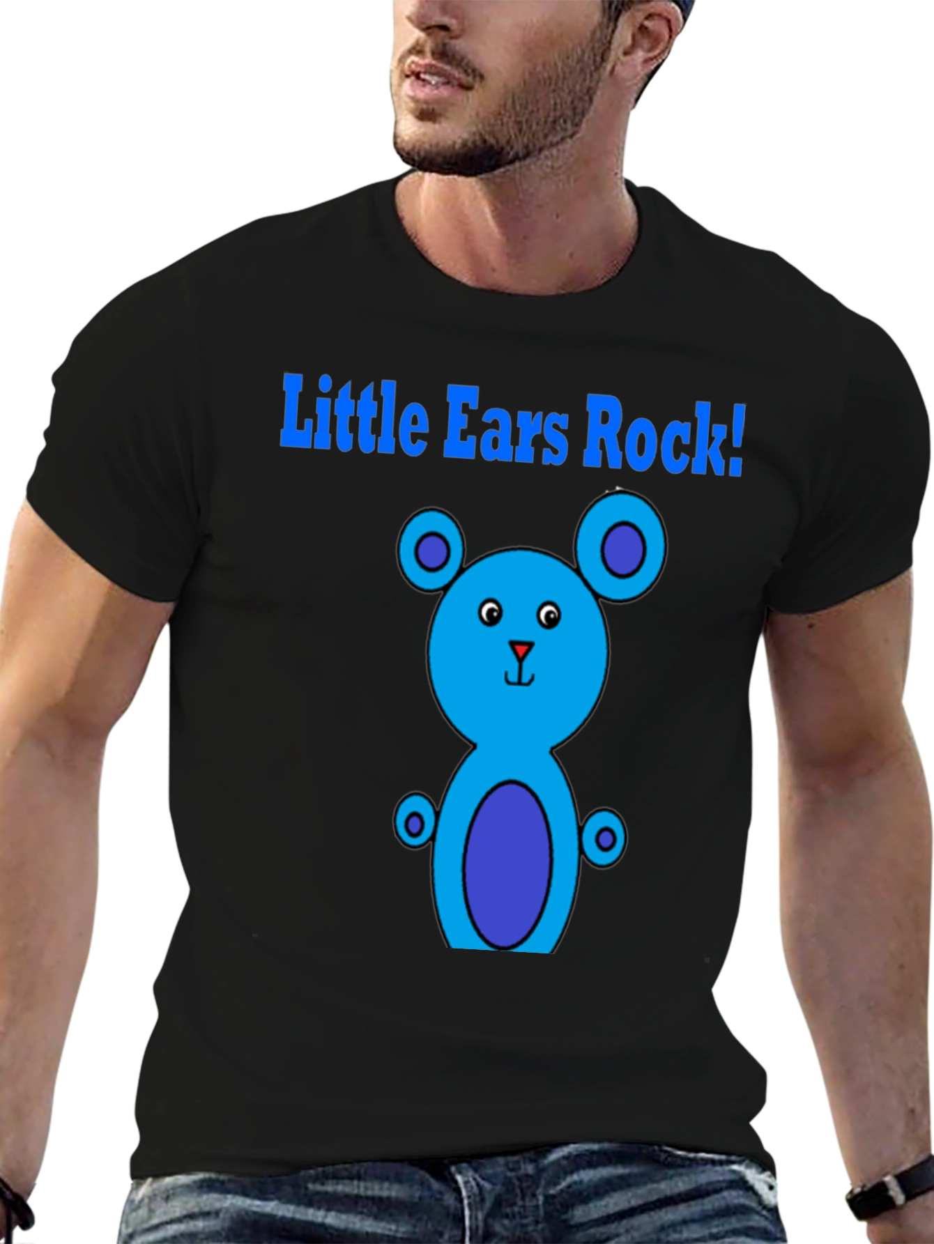 Little Ears Rock! Black Graphic T-Shirt
