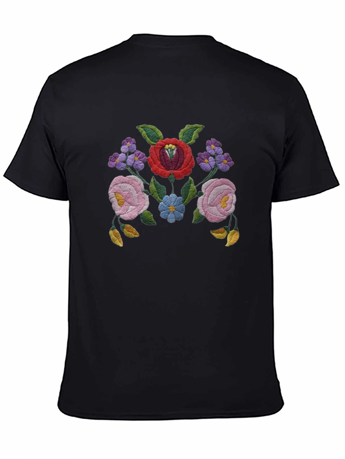 Floral Embroidered Black T-Shirt