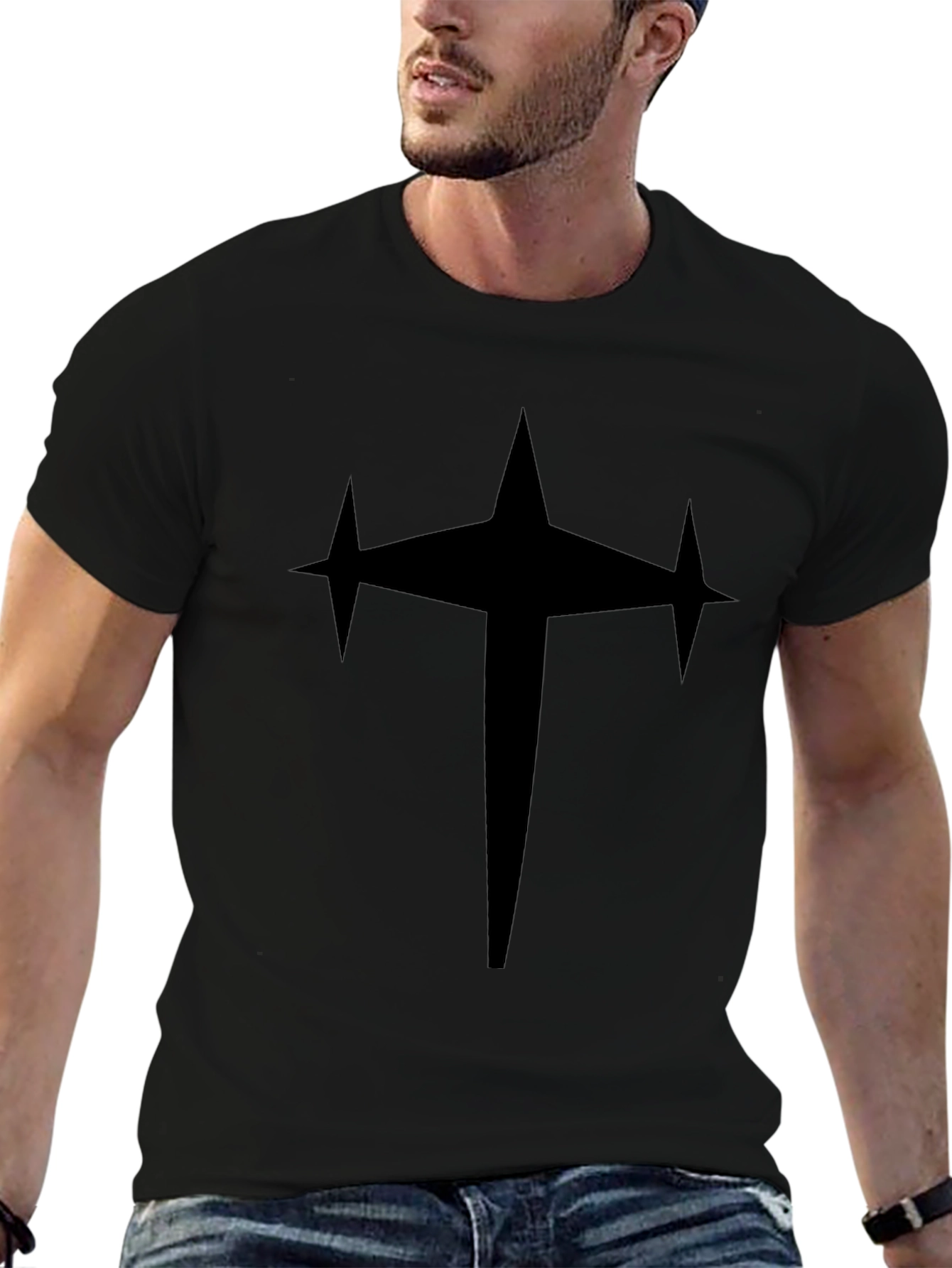 Bold Star Cross Graphic Black T-Shirt