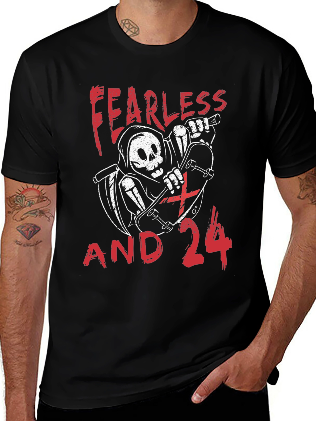 Fearless and 24 Grim Reaper Skateboarder Graphic Tee