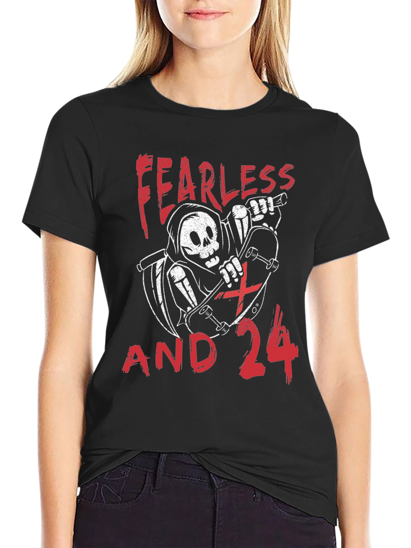 Fearless and 24 Grim Reaper Skateboarder Graphic Tee