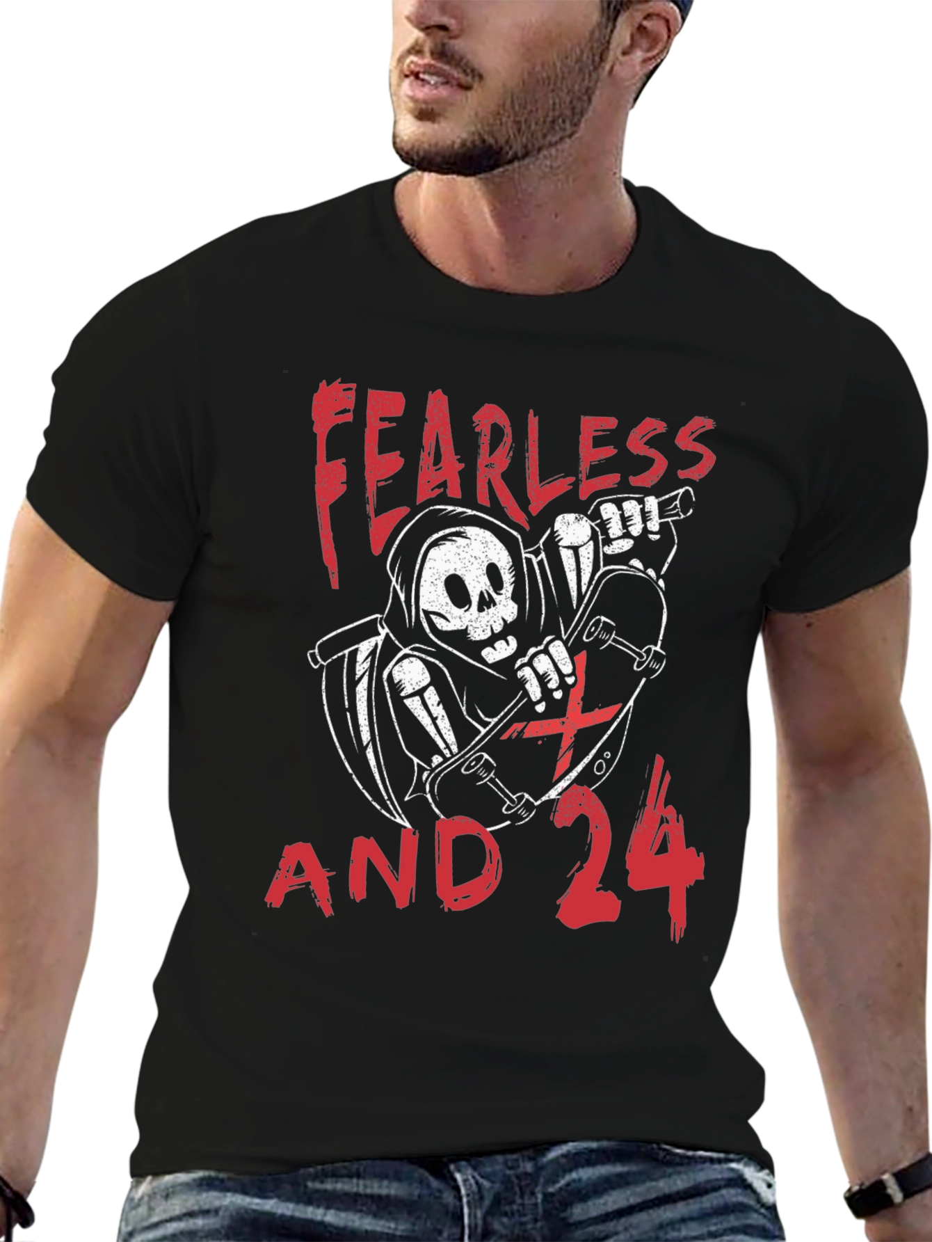 Fearless and 24 Grim Reaper Skateboarder Graphic Tee