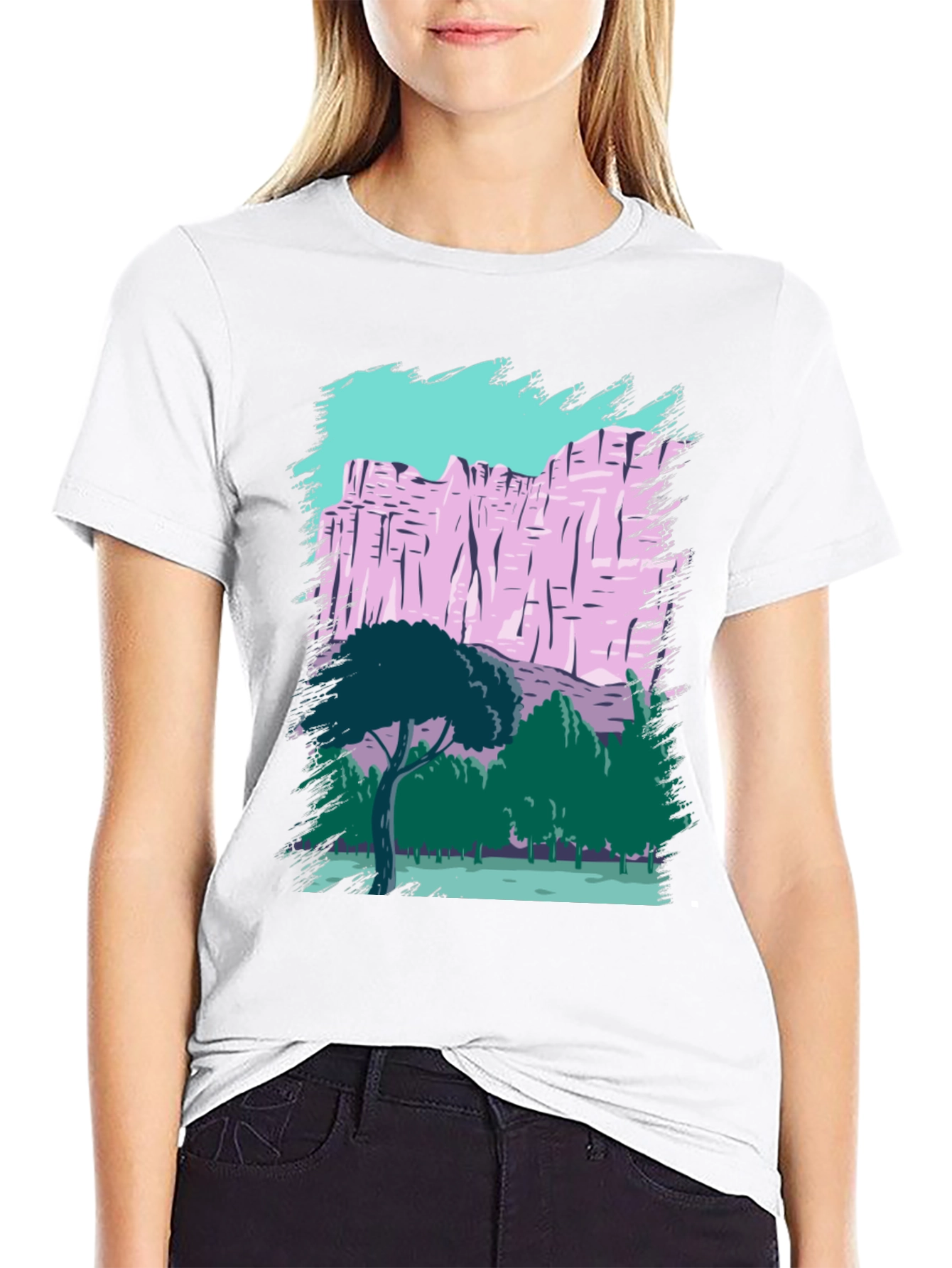 Nature Scene Graphic Tee - Black