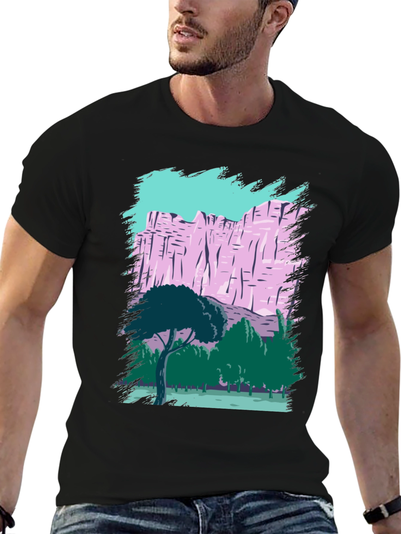 Nature Scene Graphic Tee - Black