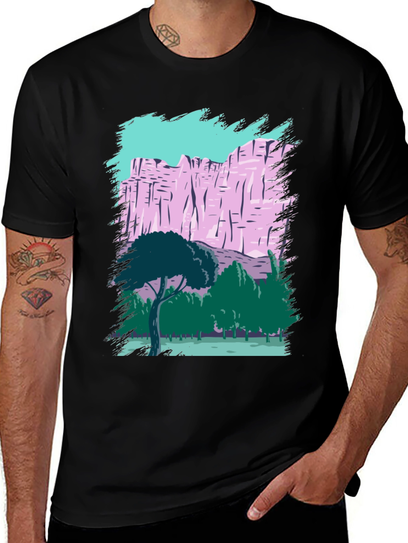 Nature Scene Graphic Tee - Black
