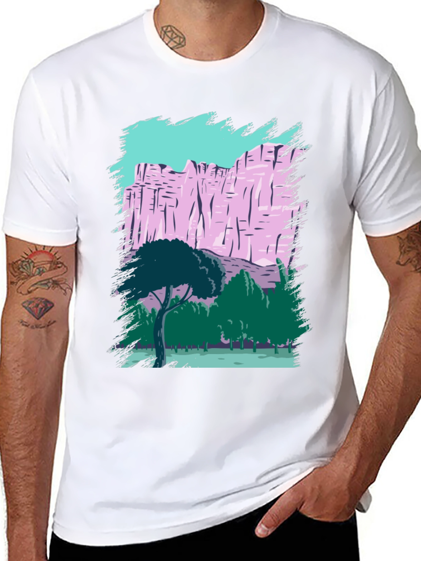 Nature Scene Graphic Tee - Black