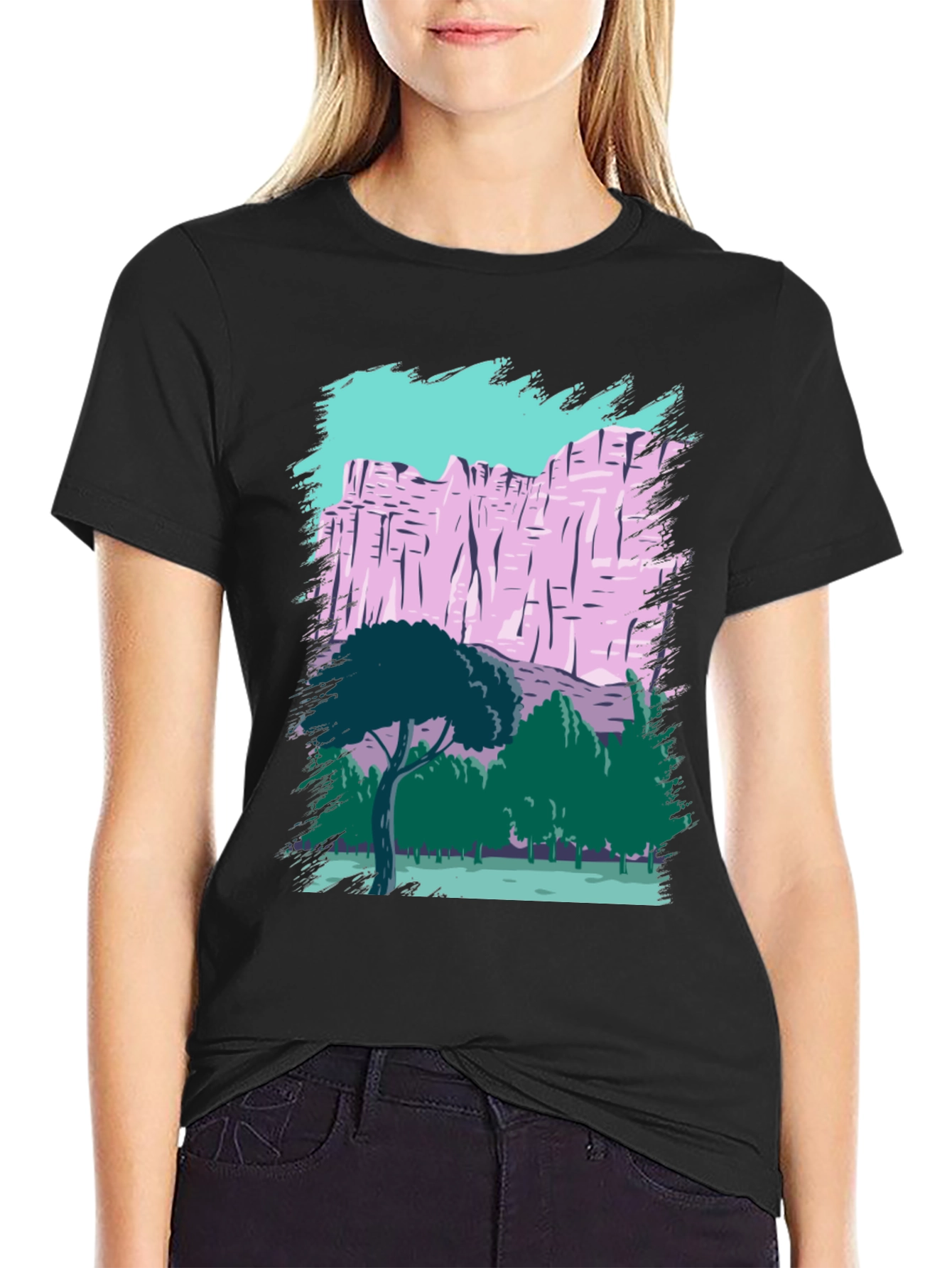 Nature Scene Graphic Tee - Black