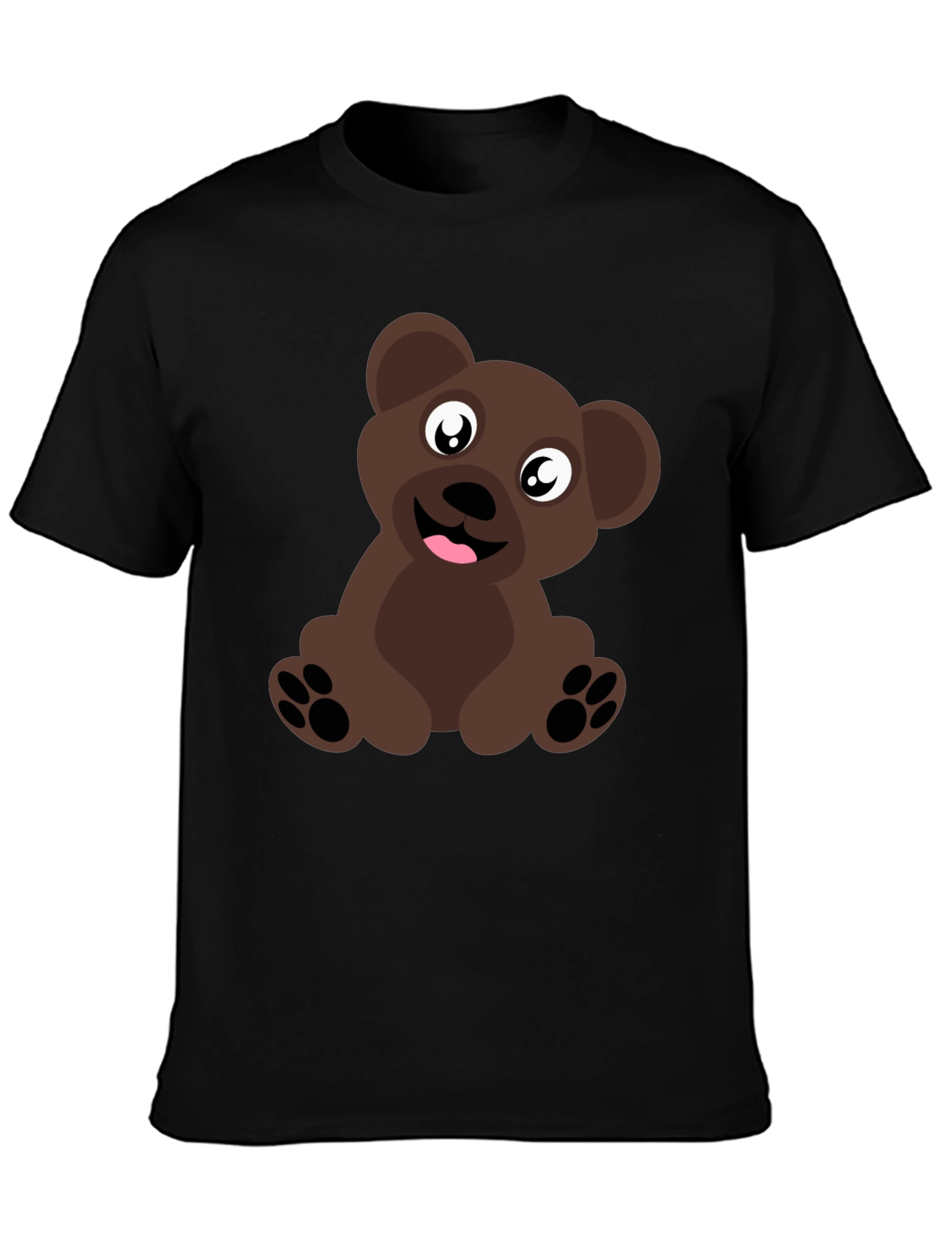 Cute Cartoon Brown Bear Black T-Shirt