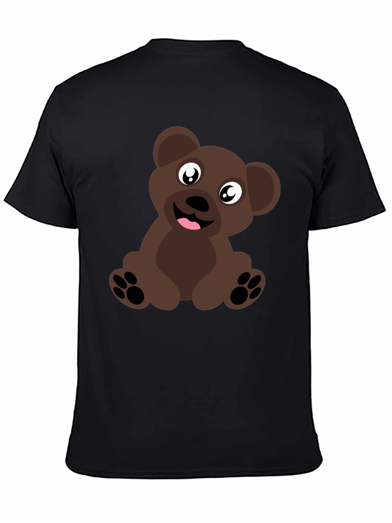 Cute Cartoon Brown Bear Black T-Shirt