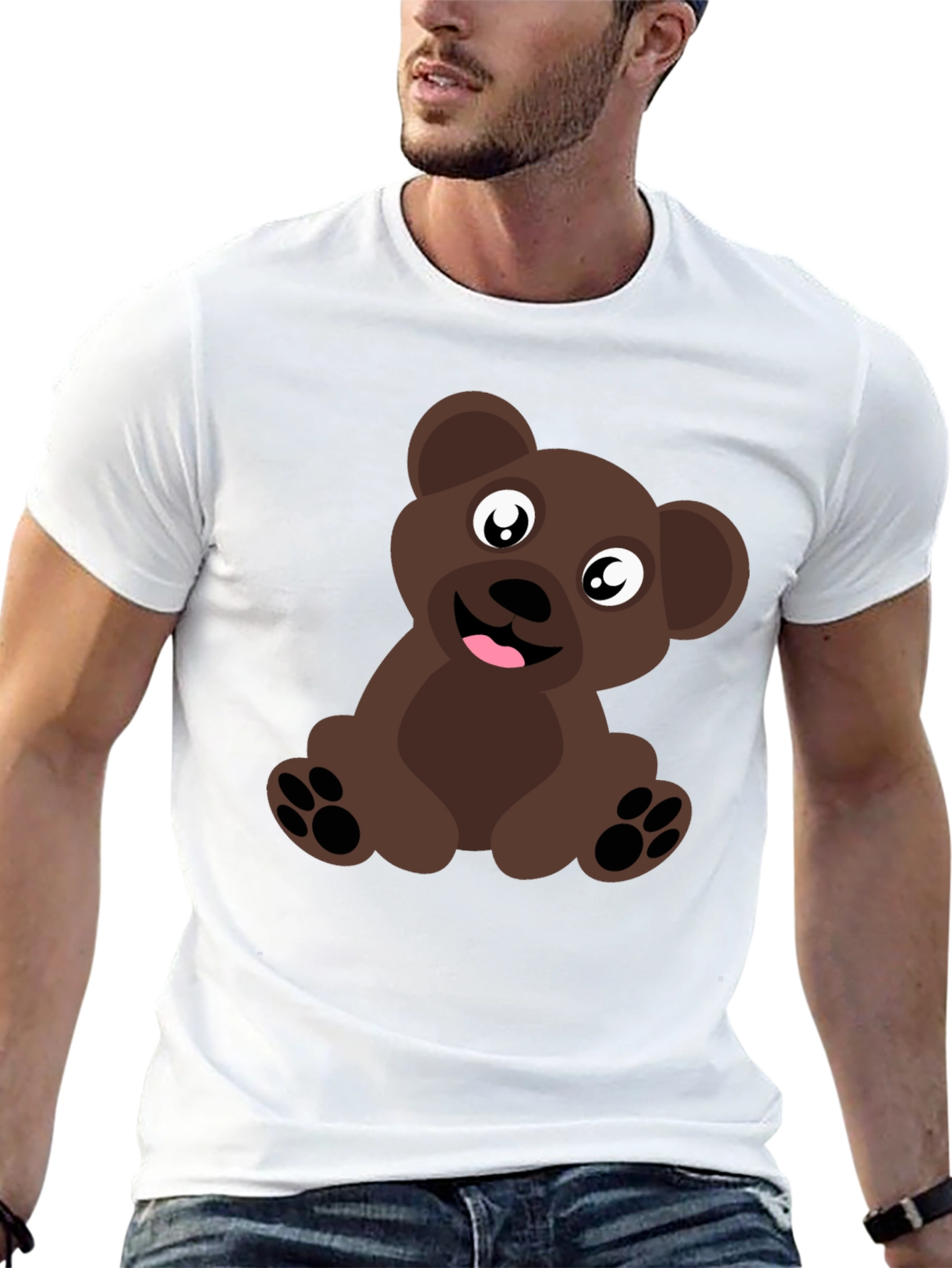 Cute Cartoon Brown Bear Black T-Shirt