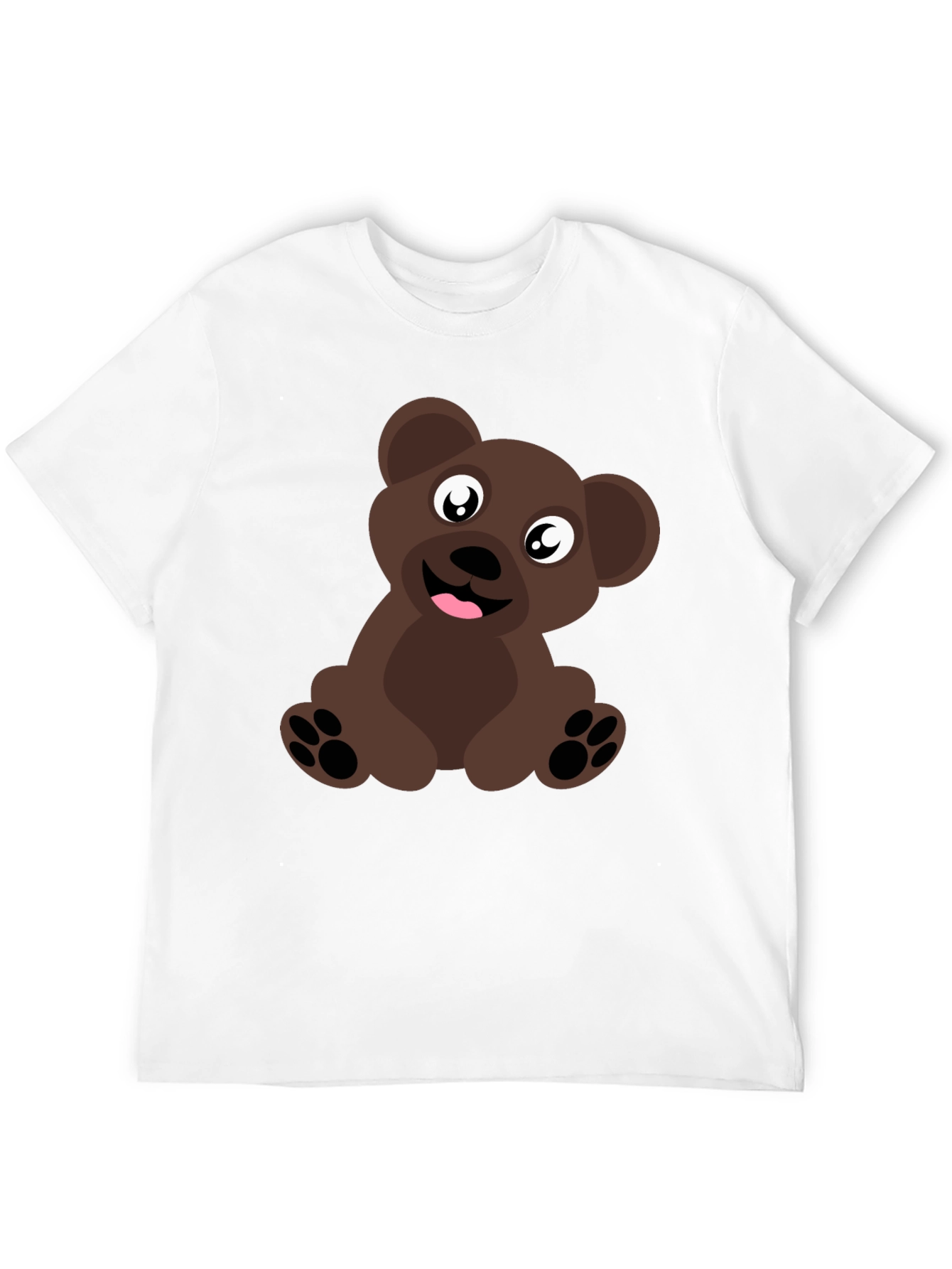Cute Cartoon Brown Bear Black T-Shirt