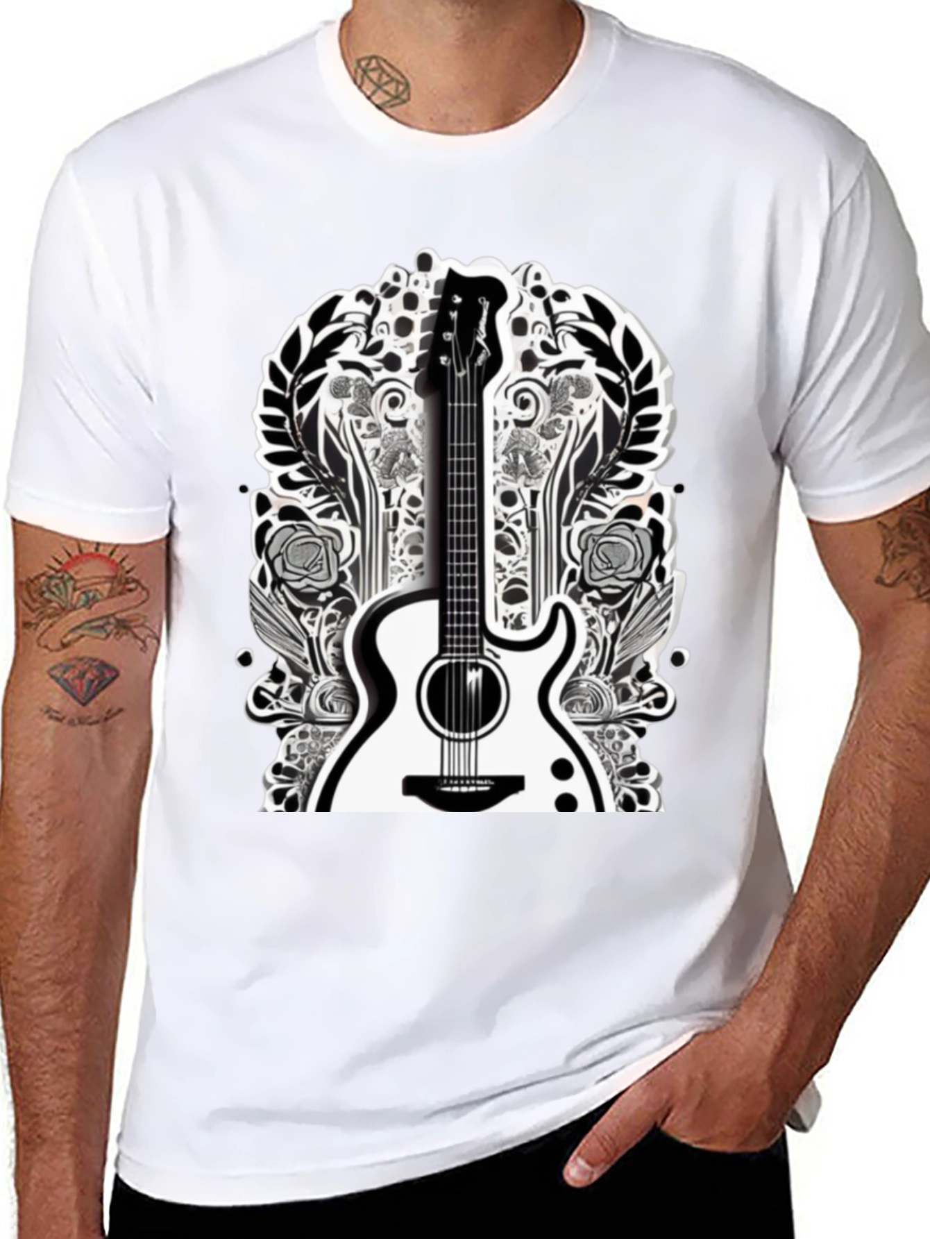 Guitar Floral Graphic Tee - Black