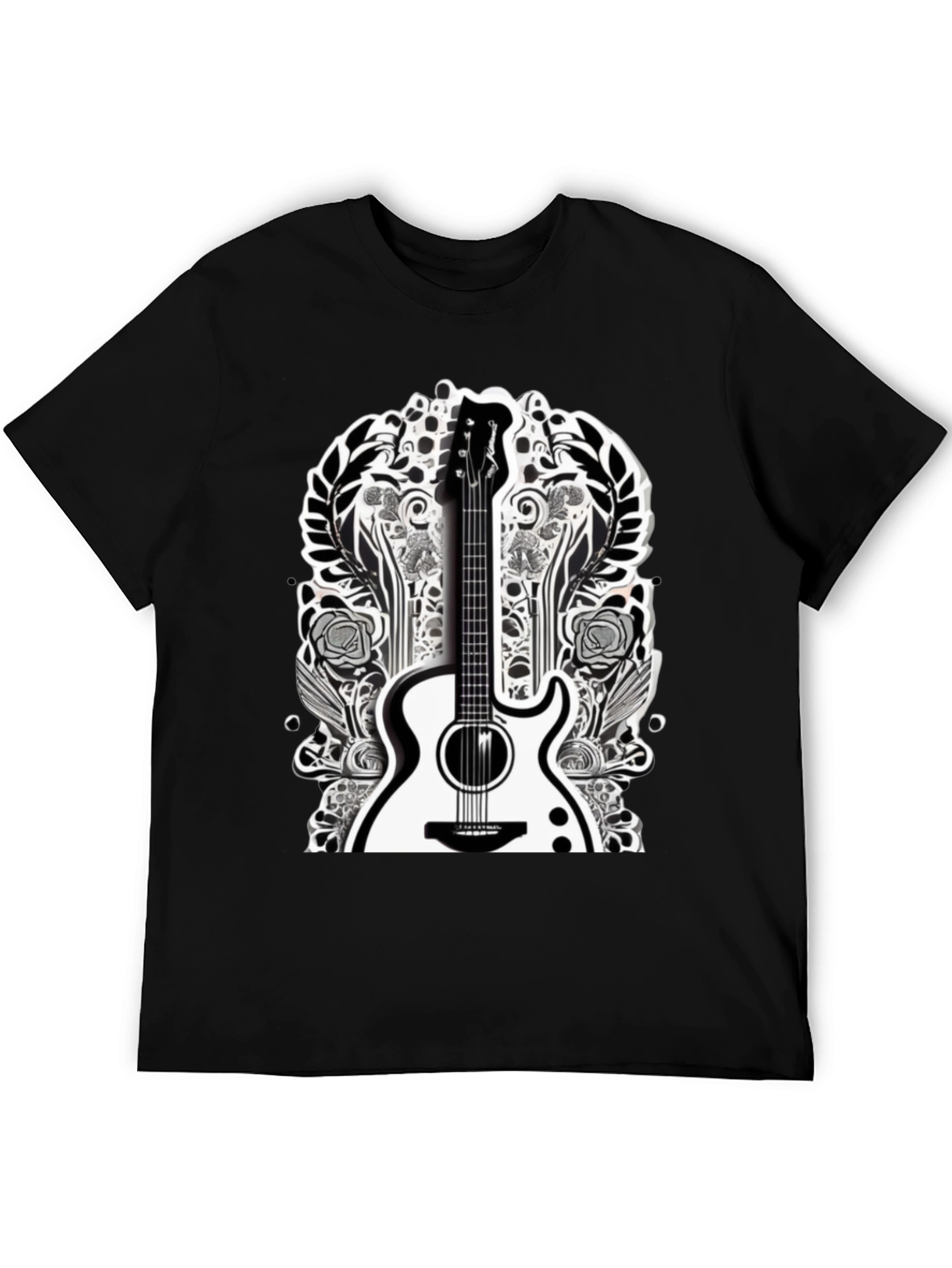 Guitar Floral Graphic Tee - Black