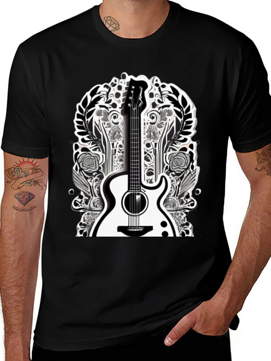 Guitar Floral Graphic Tee - Black