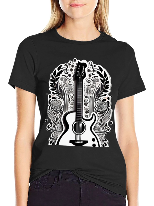 Guitar Floral Graphic Tee - Black