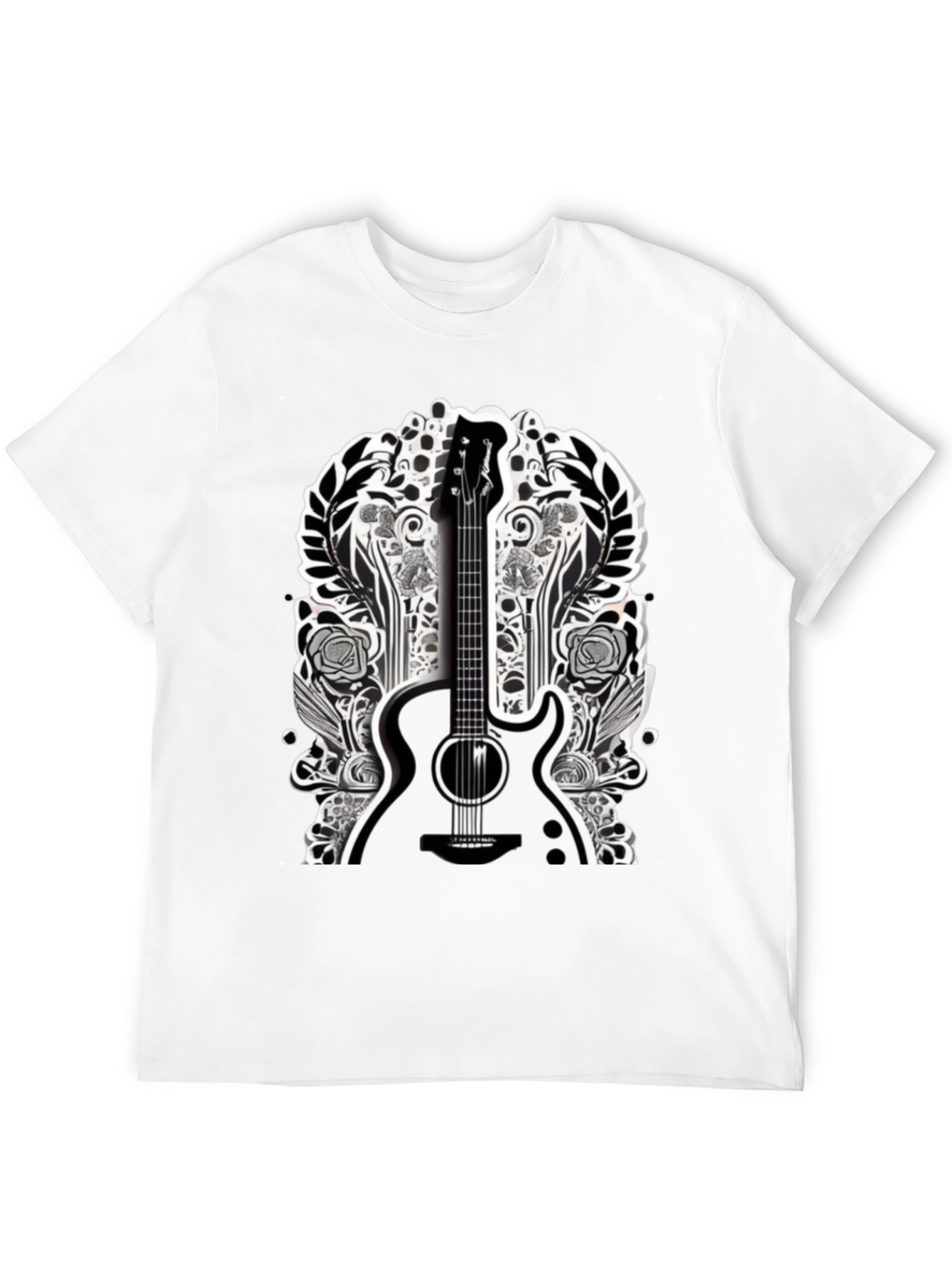 Guitar Floral Graphic Tee - Black