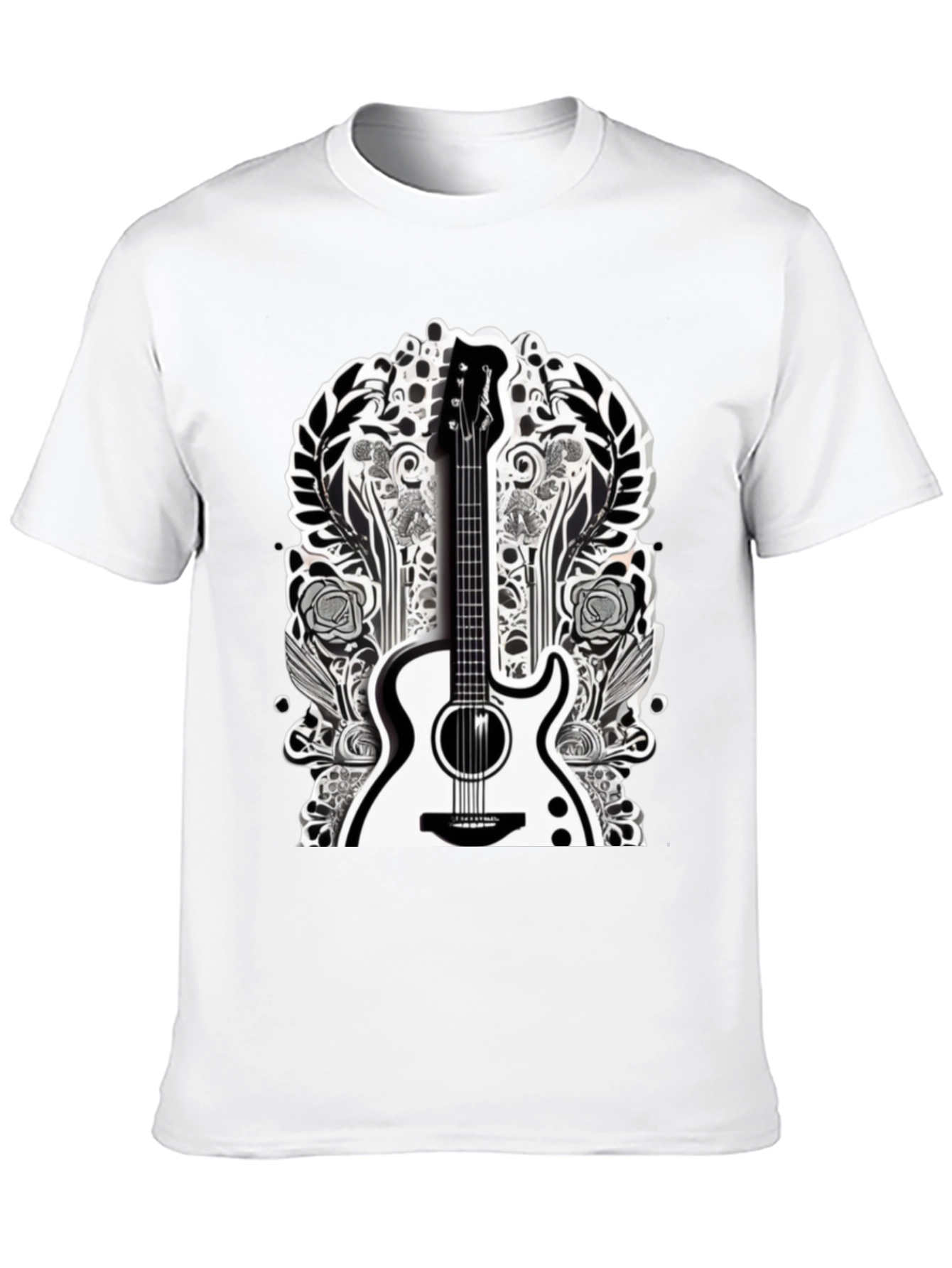Guitar Floral Graphic Tee - Black