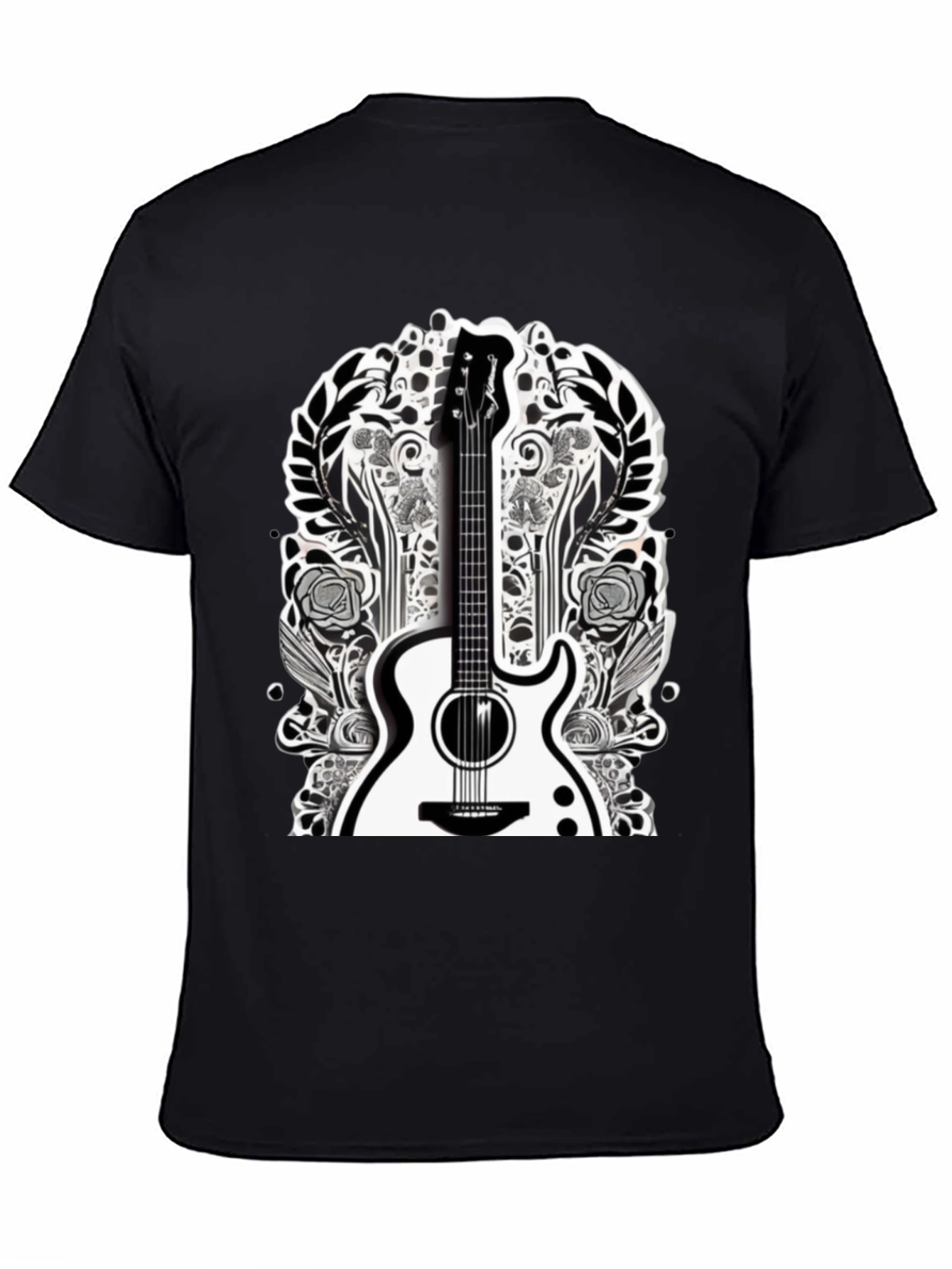 Guitar Floral Graphic Tee - Black