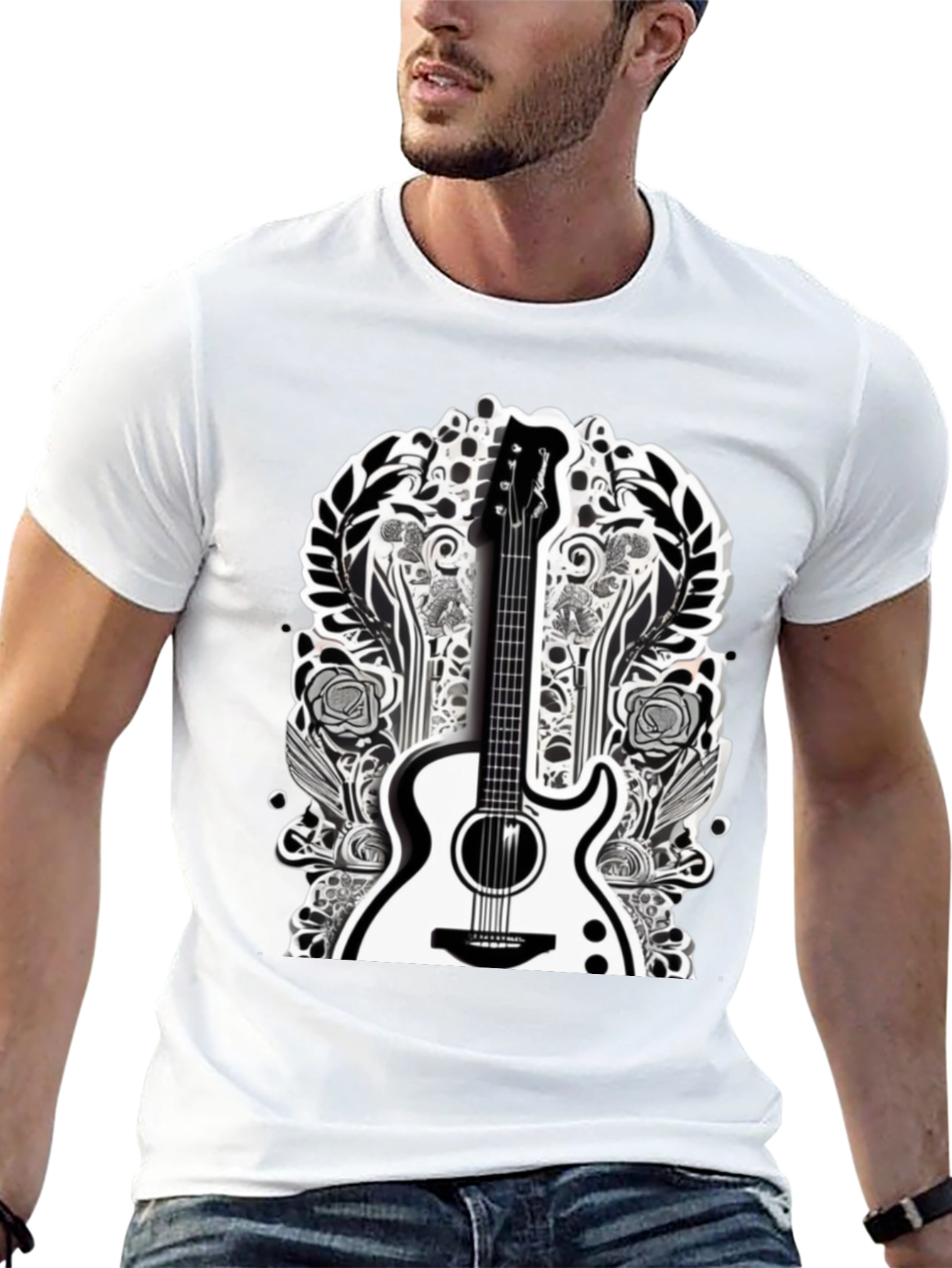 Guitar Floral Graphic Tee - Black