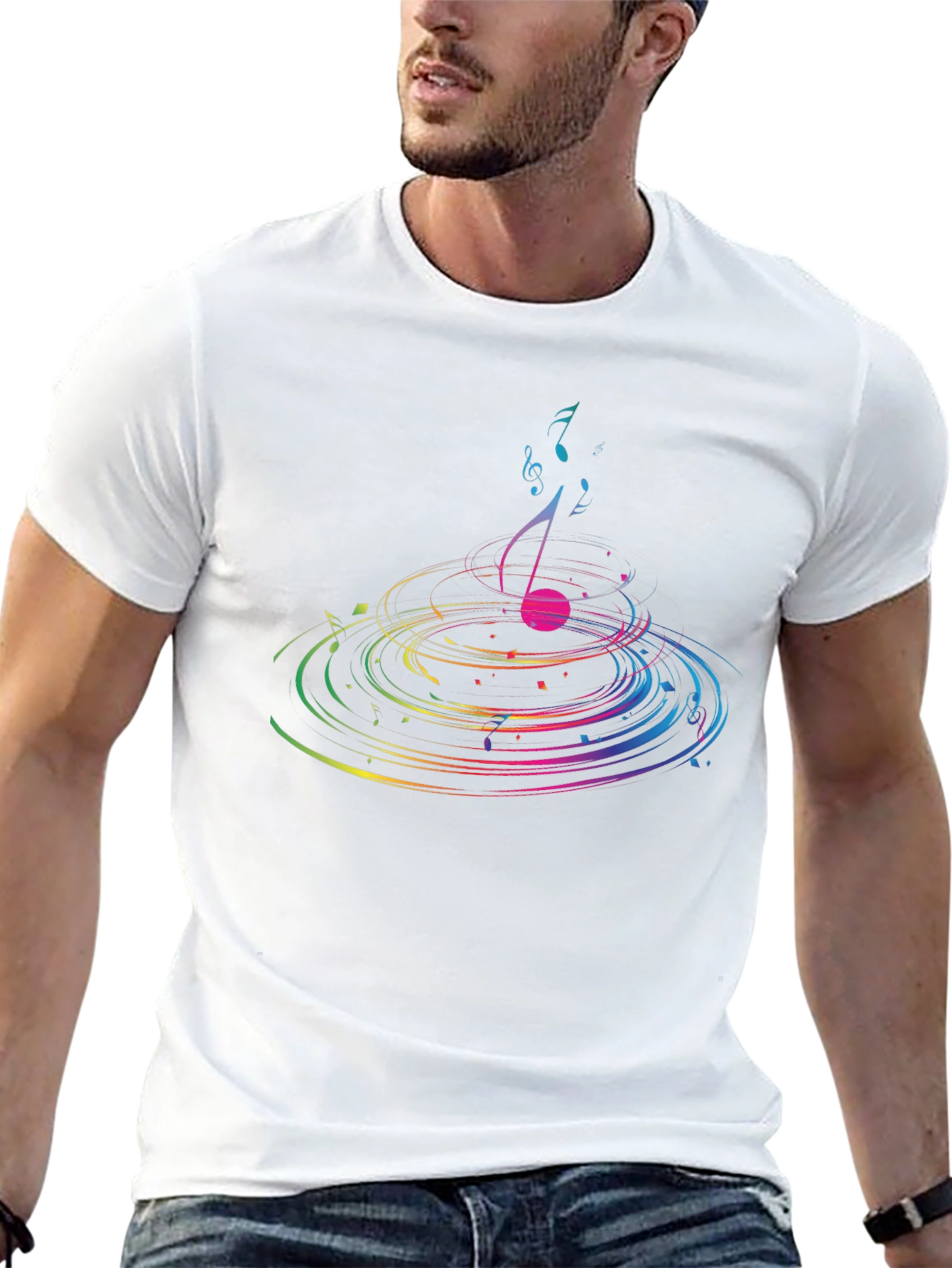 Musical Note Ripple Graphic T-Shirt - Black