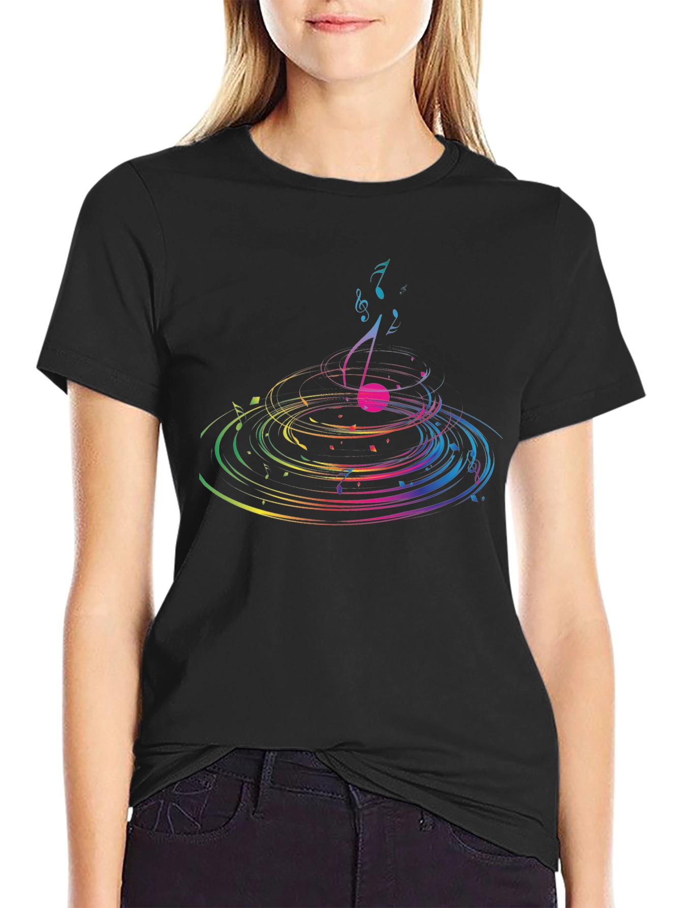 Musical Note Ripple Graphic T-Shirt - Black