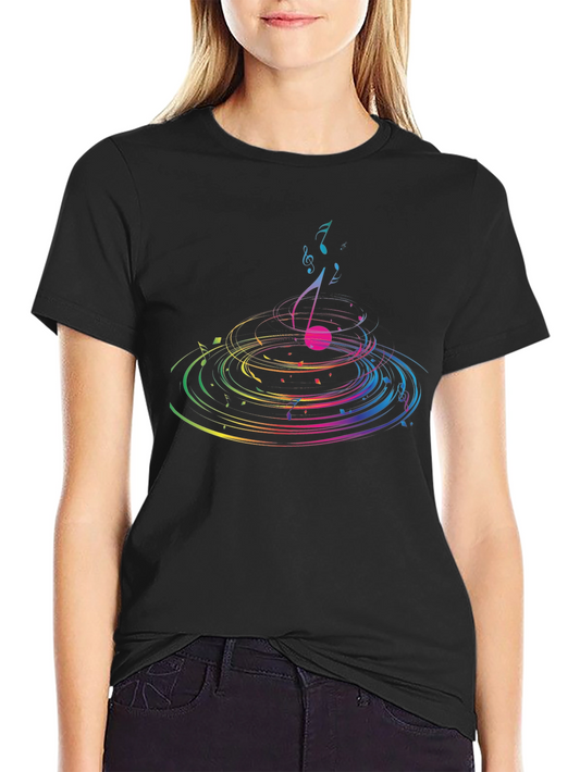 Musical Note Ripple Graphic T-Shirt - Black