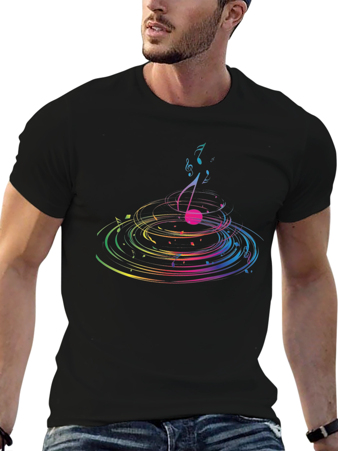 Musical Note Ripple Graphic T-Shirt - Black