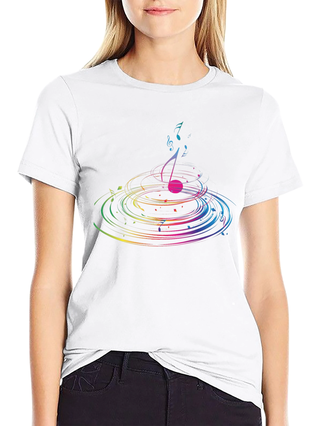 Musical Note Ripple Graphic T-Shirt - Black