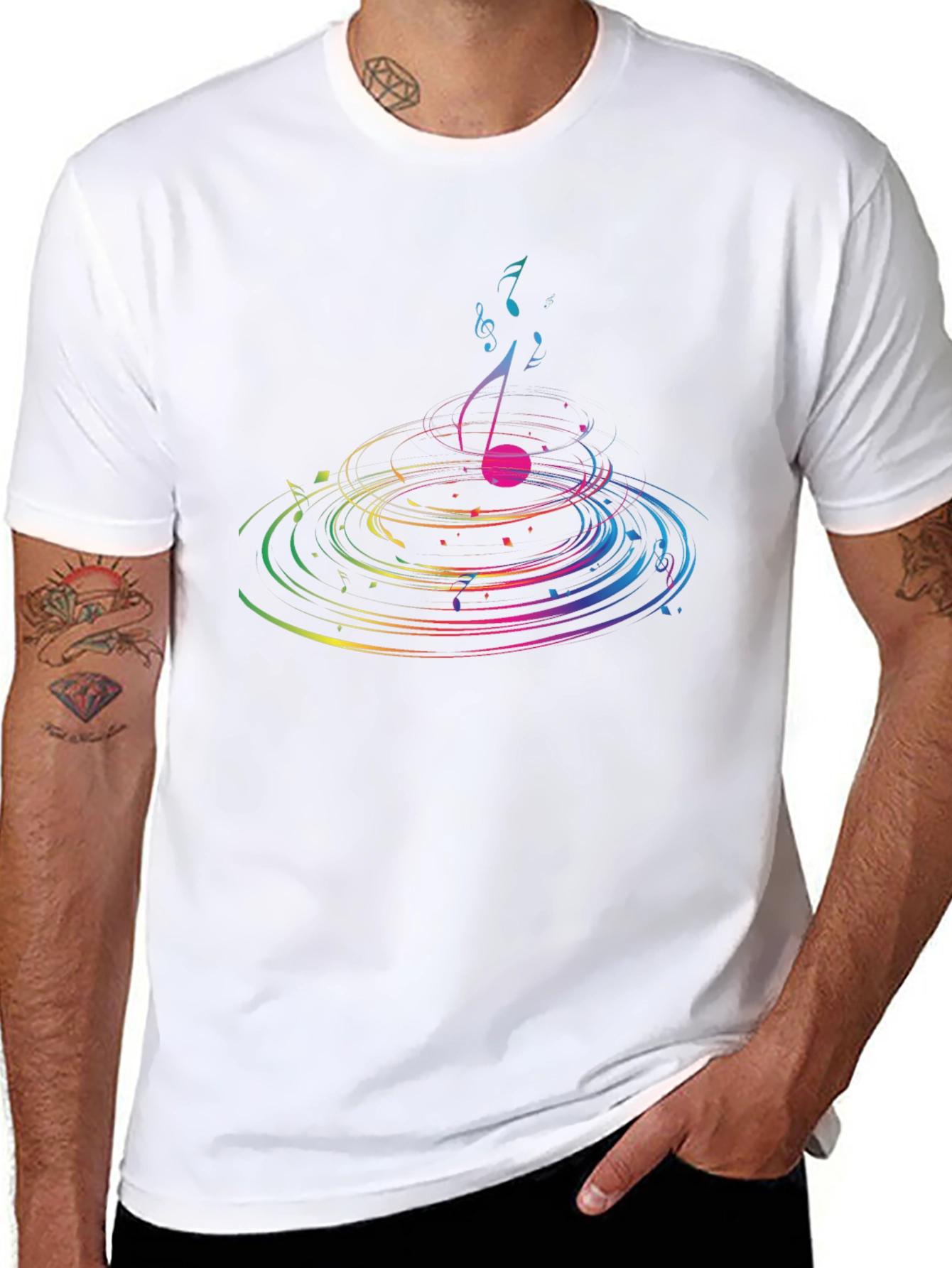 Musical Note Ripple Graphic T-Shirt - Black