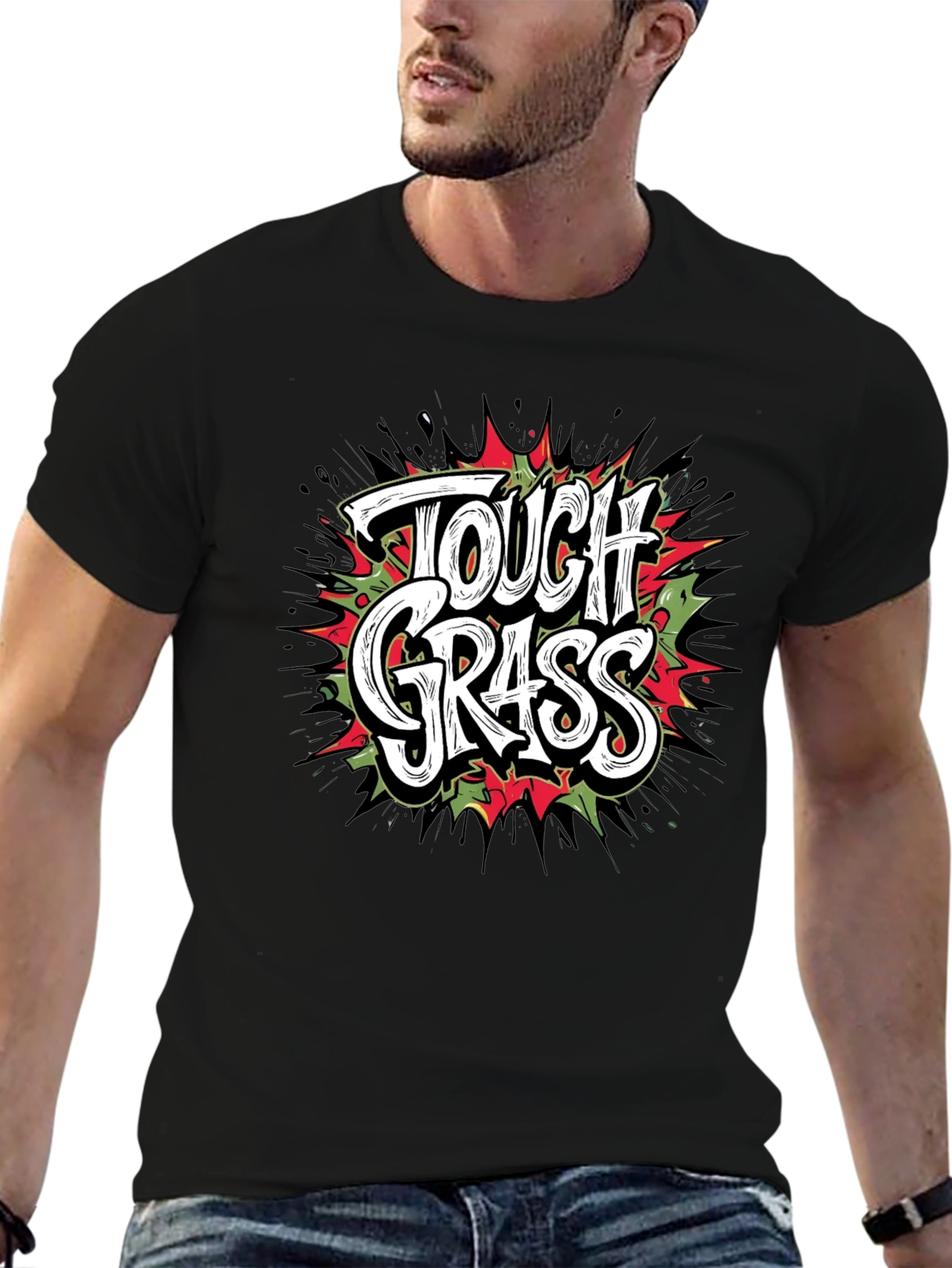 Tough Grass Graphic Print Black T-Shirt