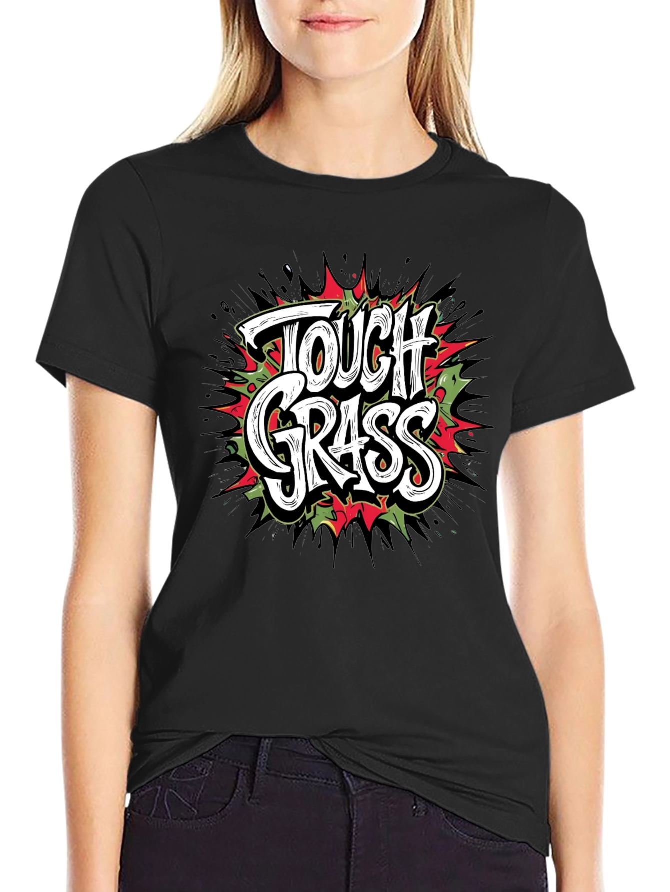 Tough Grass Graphic Print Black T-Shirt