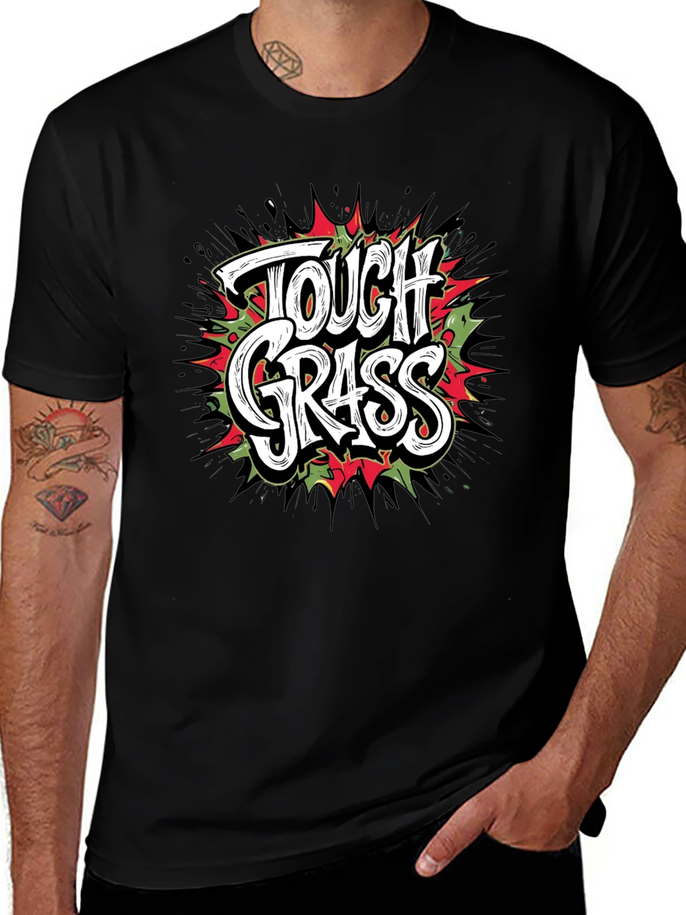 Tough Grass Graphic Print Black T-Shirt