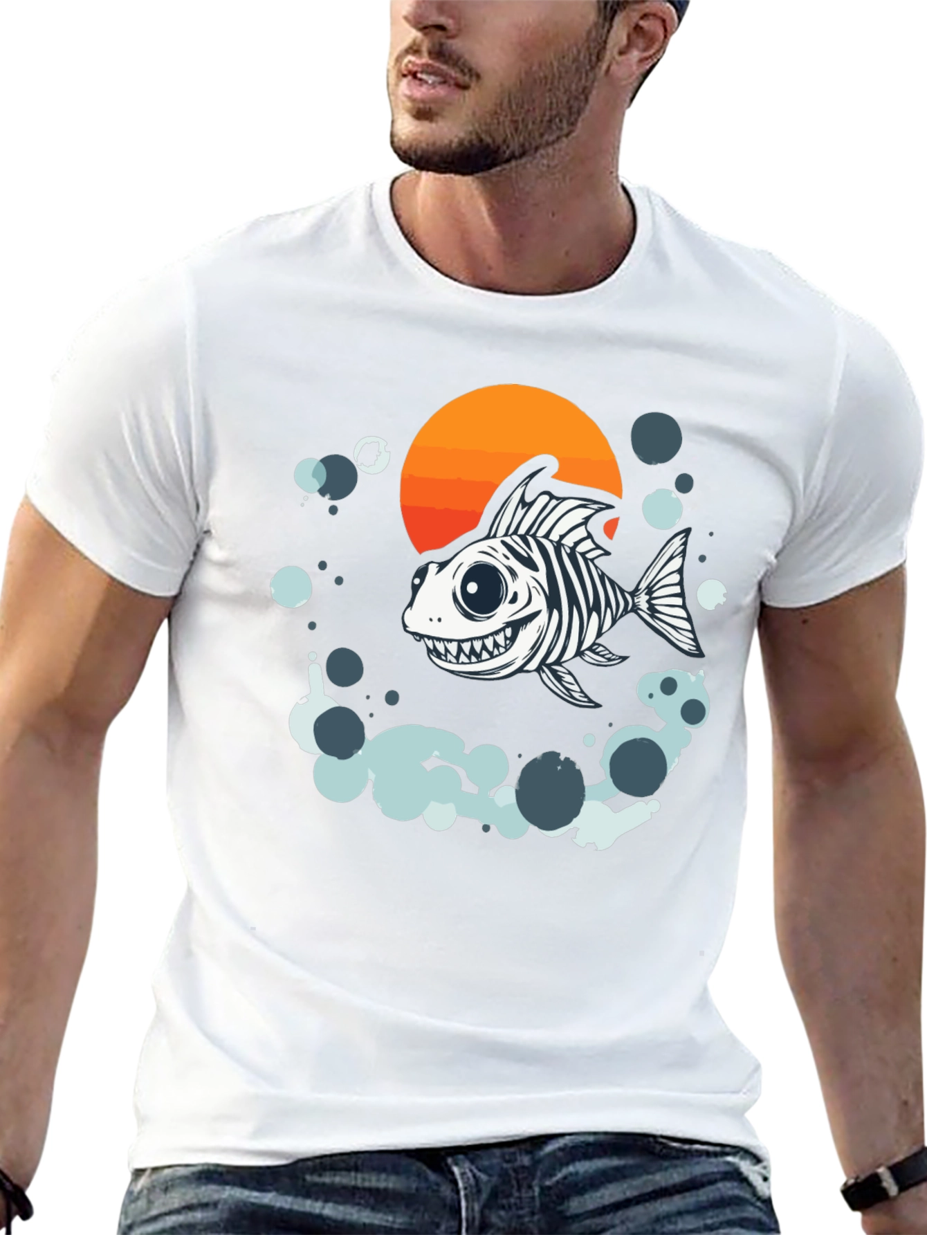 Cartoon Fish Skeleton Graphic Tee