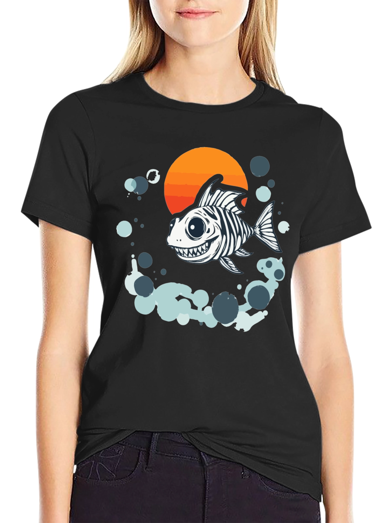 Cartoon Fish Skeleton Graphic Tee