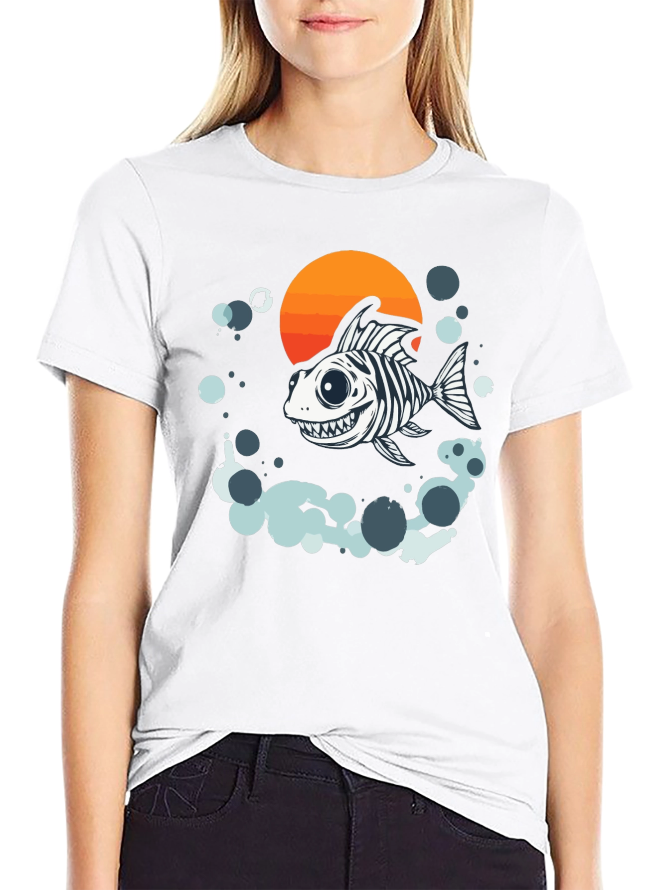 Cartoon Fish Skeleton Graphic Tee